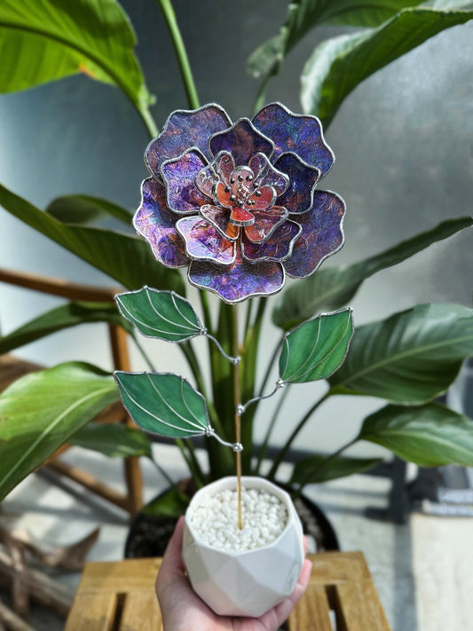 .Multicolor Peony Stained glass flower 3D Botanical Table Plant Decor new