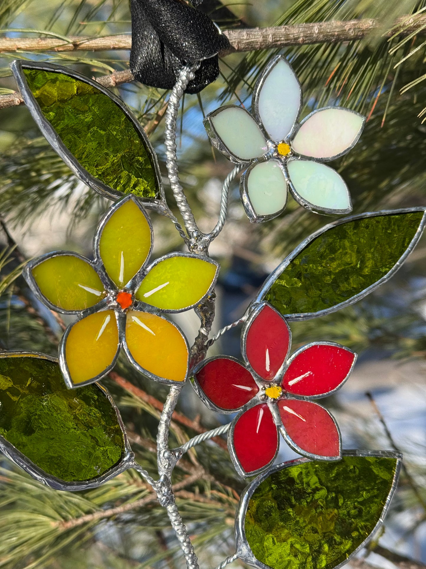 Forget Me Not Artisan Warm Gradient Stained Glass Suncatcher Wall Decor ready