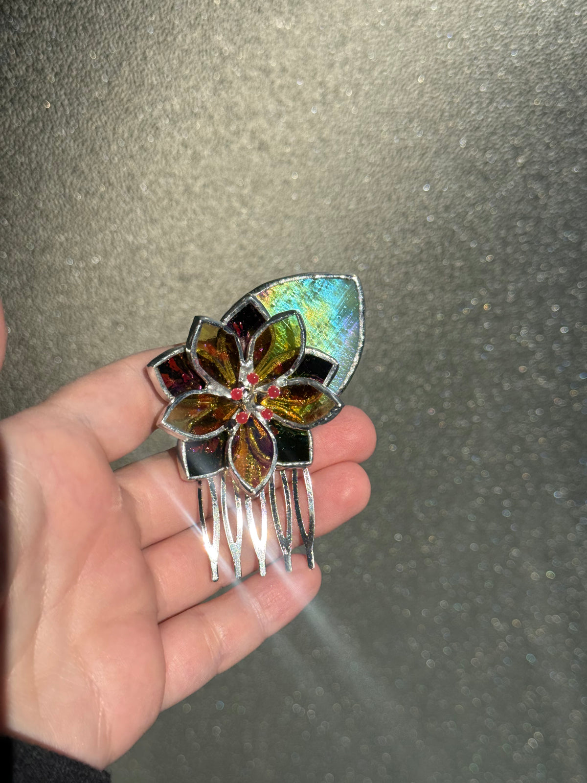 Hair Comb Stained Glass Lotus Flower CHOOSE COLOR Handmade Accessories