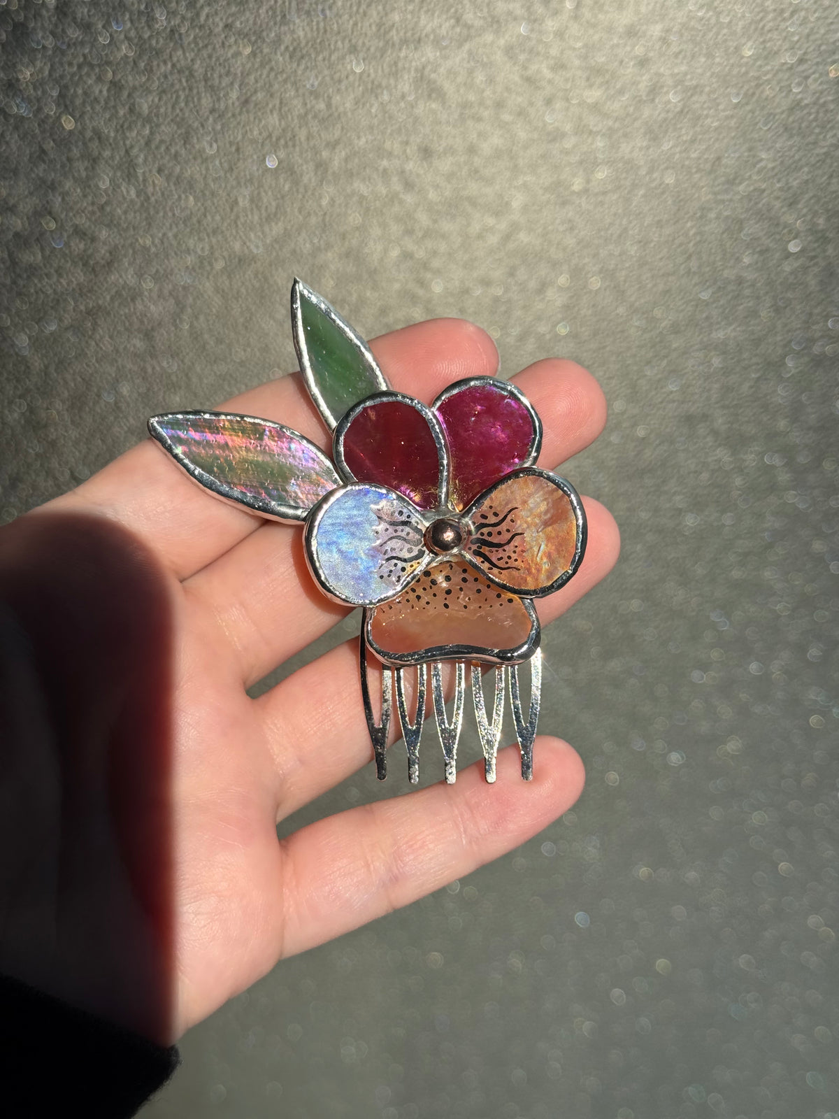 Hair Comb Stained Glass Pansy Flower CHOOSE COLOR Handmade Floral Accessories