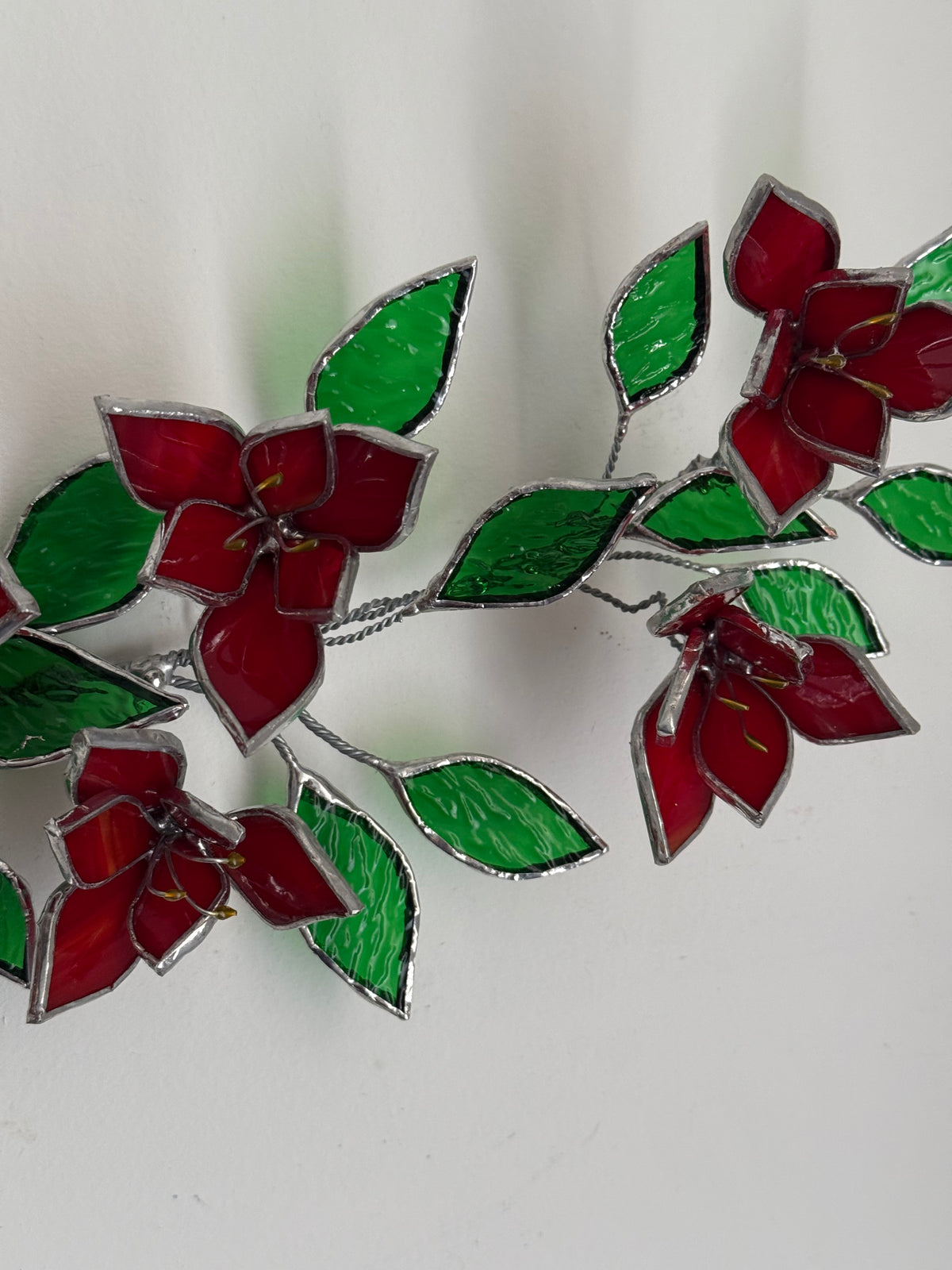 Amaryllis Flowers Branch Stained Glass Wall Decor, Glass Suncatcher Wall Decor