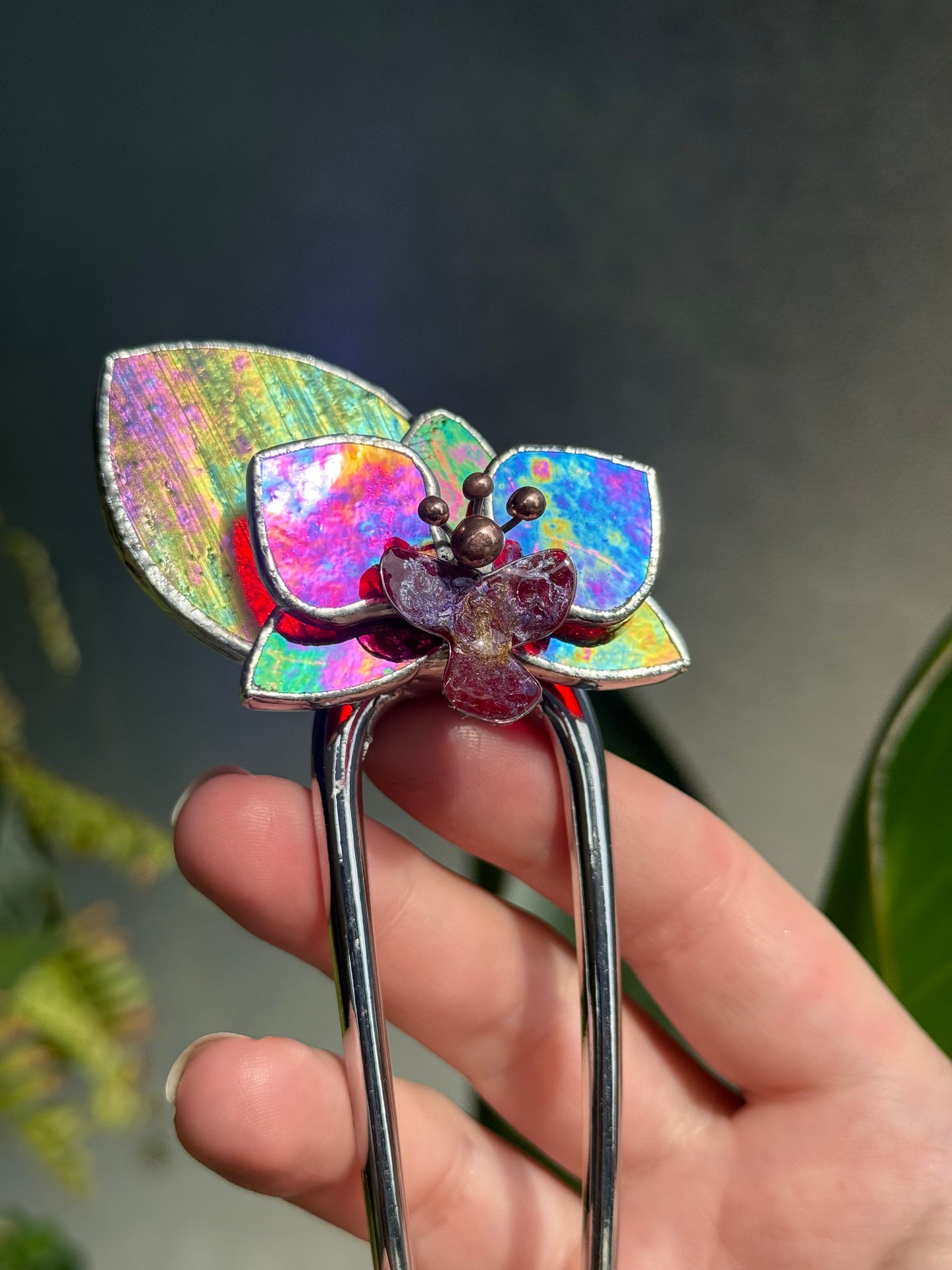 .HairPin Stained Glass Orchid Flower CHOOSE COLOR Handmade Floral Accessories