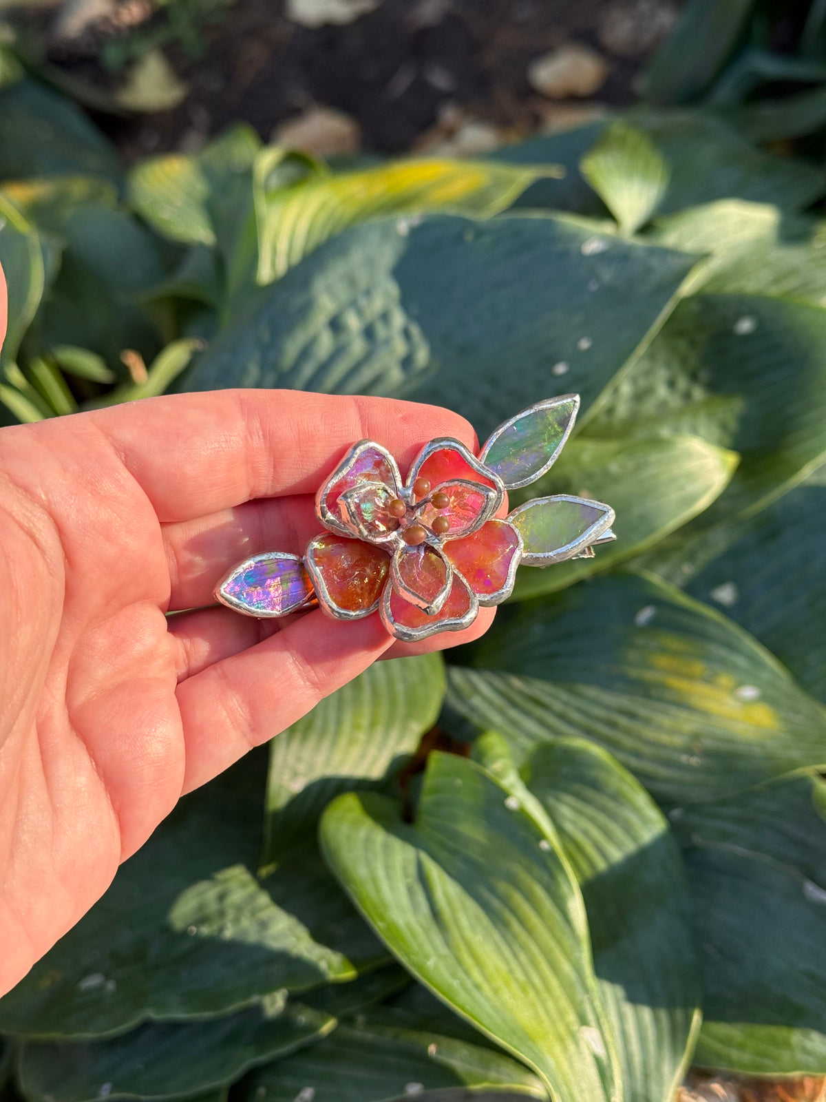 .CHOOSE FLOWER TYPE, Hair CLIP, Stained Glass Botanical Modern Floral Jewelry