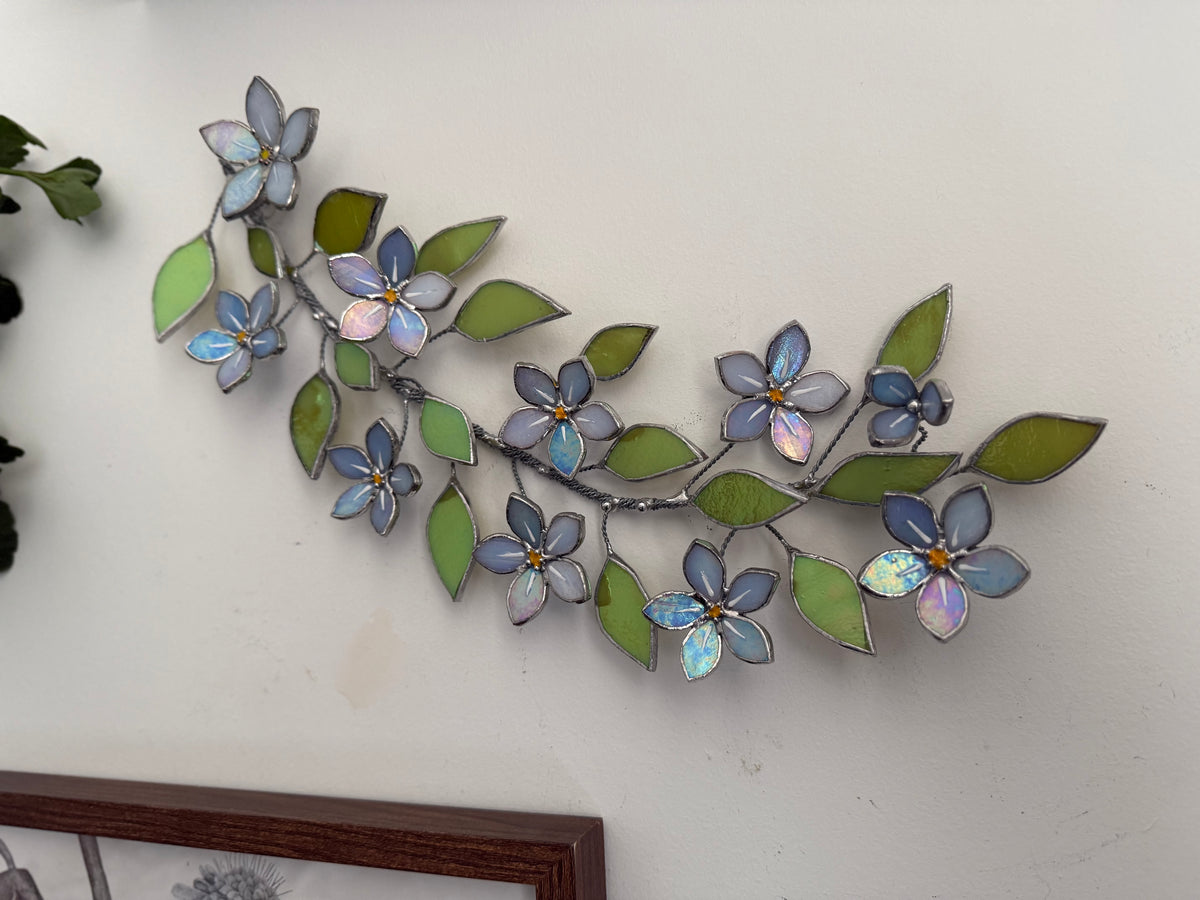 Forget Me Not Branch Stained Glass Wall Decor, Glass Suncatcher Wall Decor