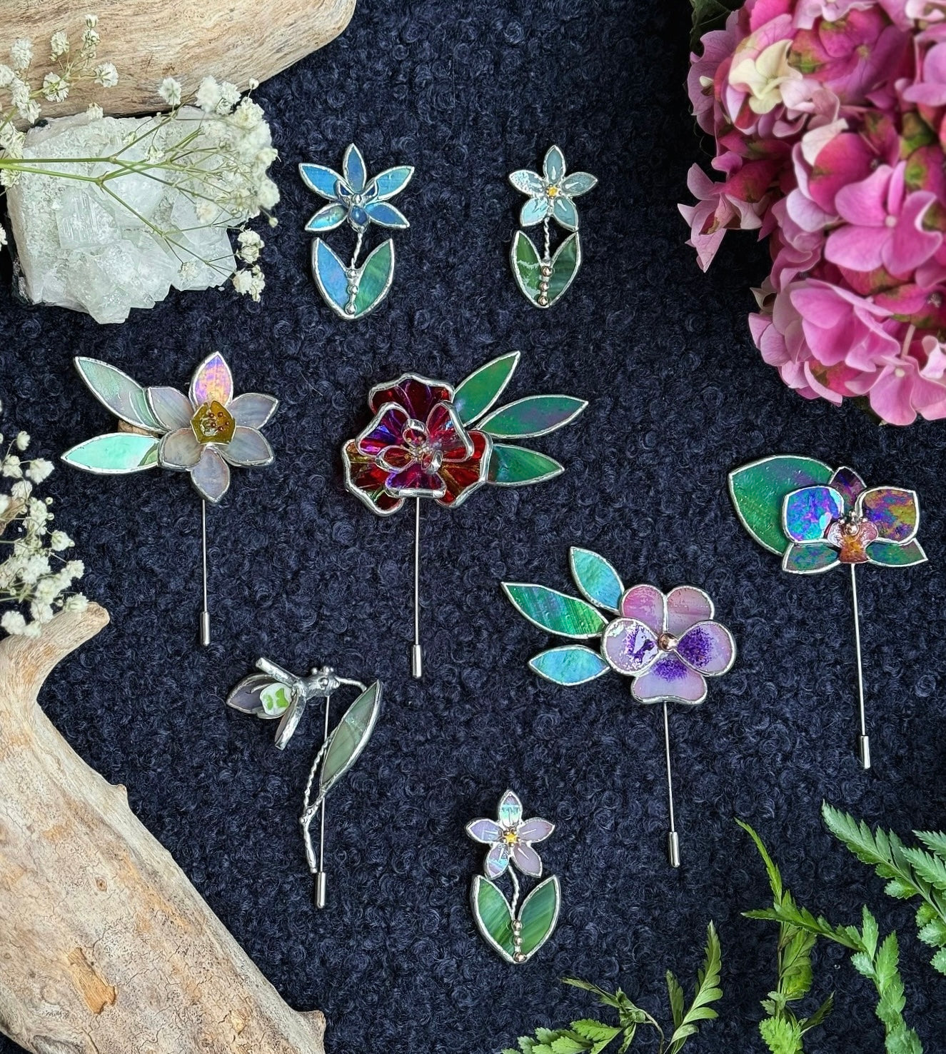 .CHOOSE COLOR Statement Brooch Stained Glass Floral Pin, Modern Jewelry