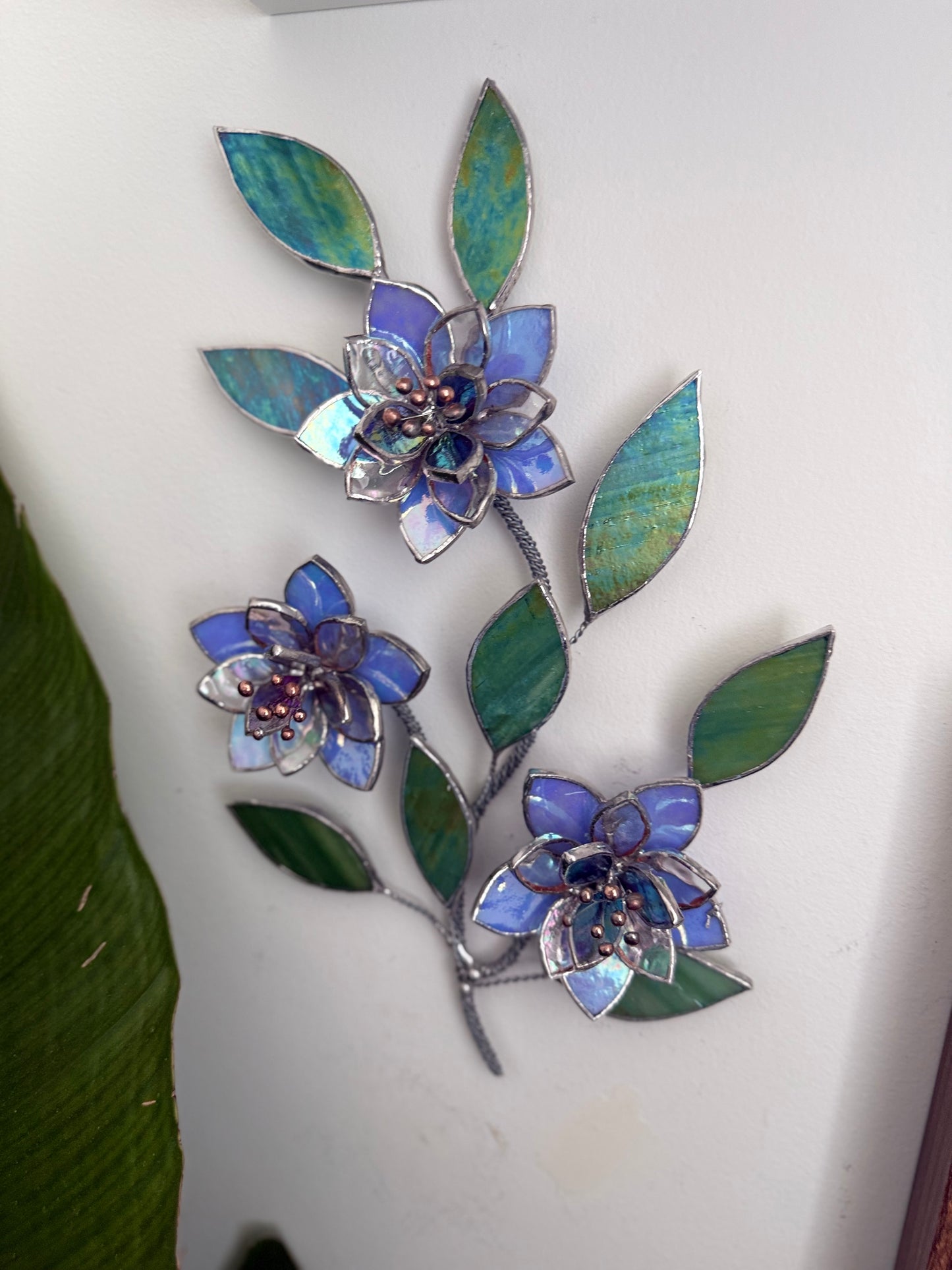 .Blue wildflowers Stained glass, Wall Decor, Glass Suncatcher Wall Decor ready