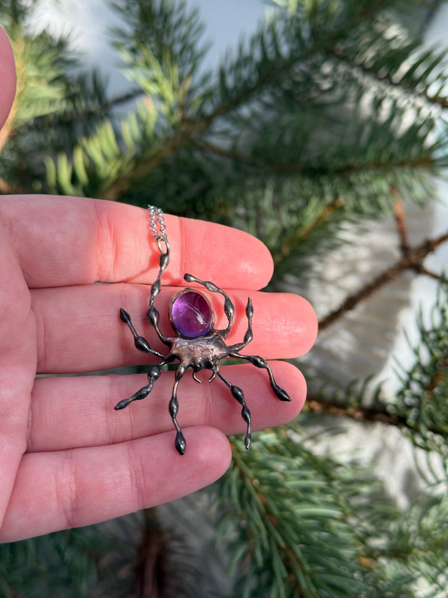 " . Bug necklace Golden Spider with Amethyst ”, art jewelry pendant 3D wedding jewelry Mother’s Day gif