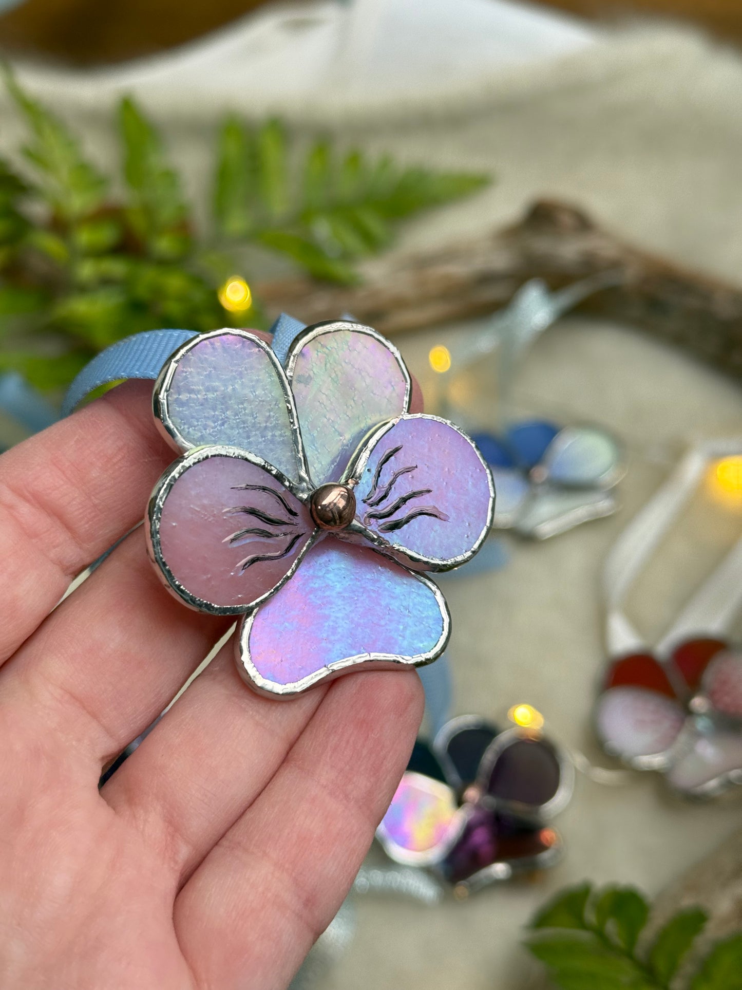 " . Pansy flower Lavender & Pink irid , Stained glass Decorative ORNAMENT, Christmas decoration, Suncatcher new