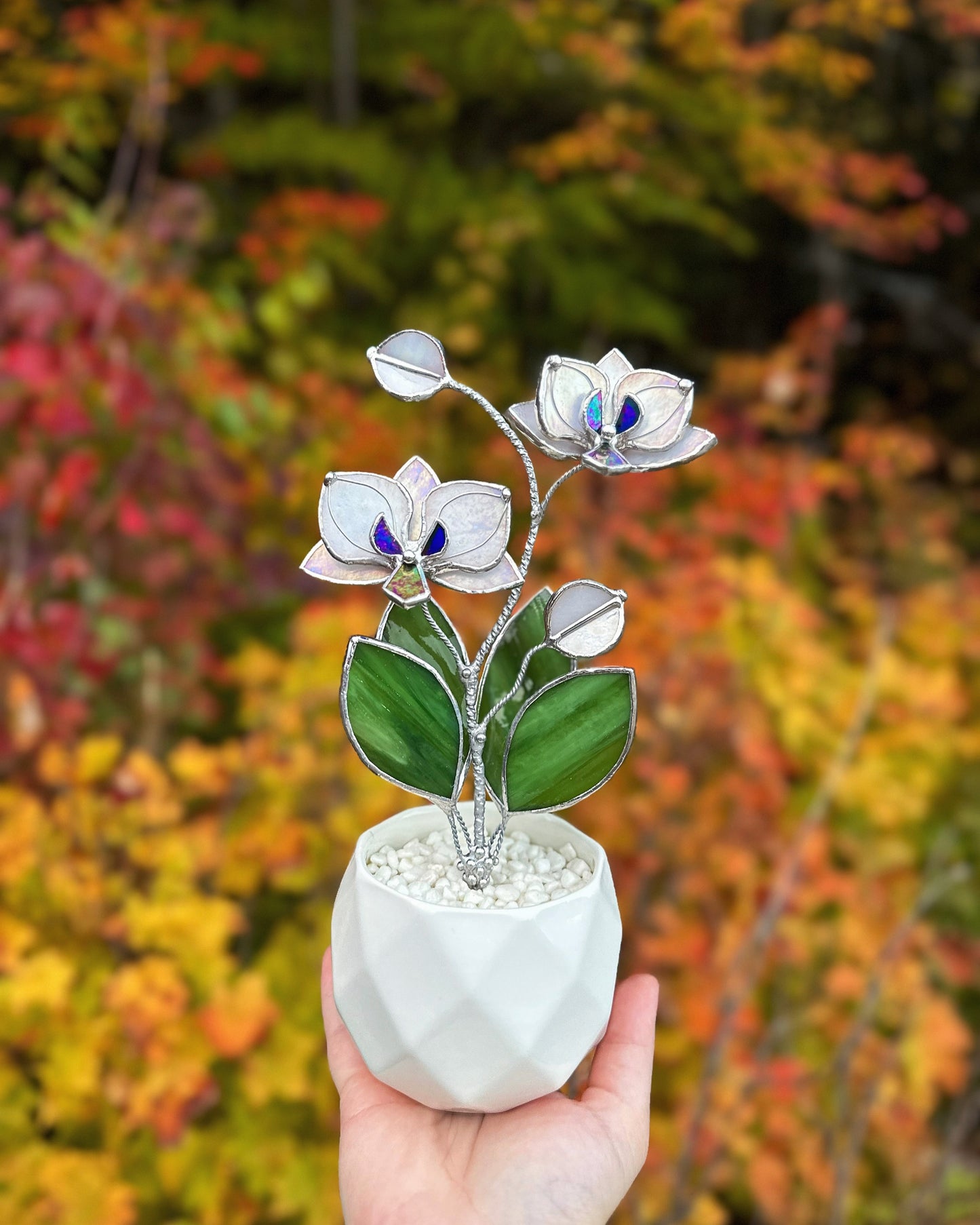 CHOOSE COLOR Orchid Stained Glass 2 Flowers Botanical Table Decor