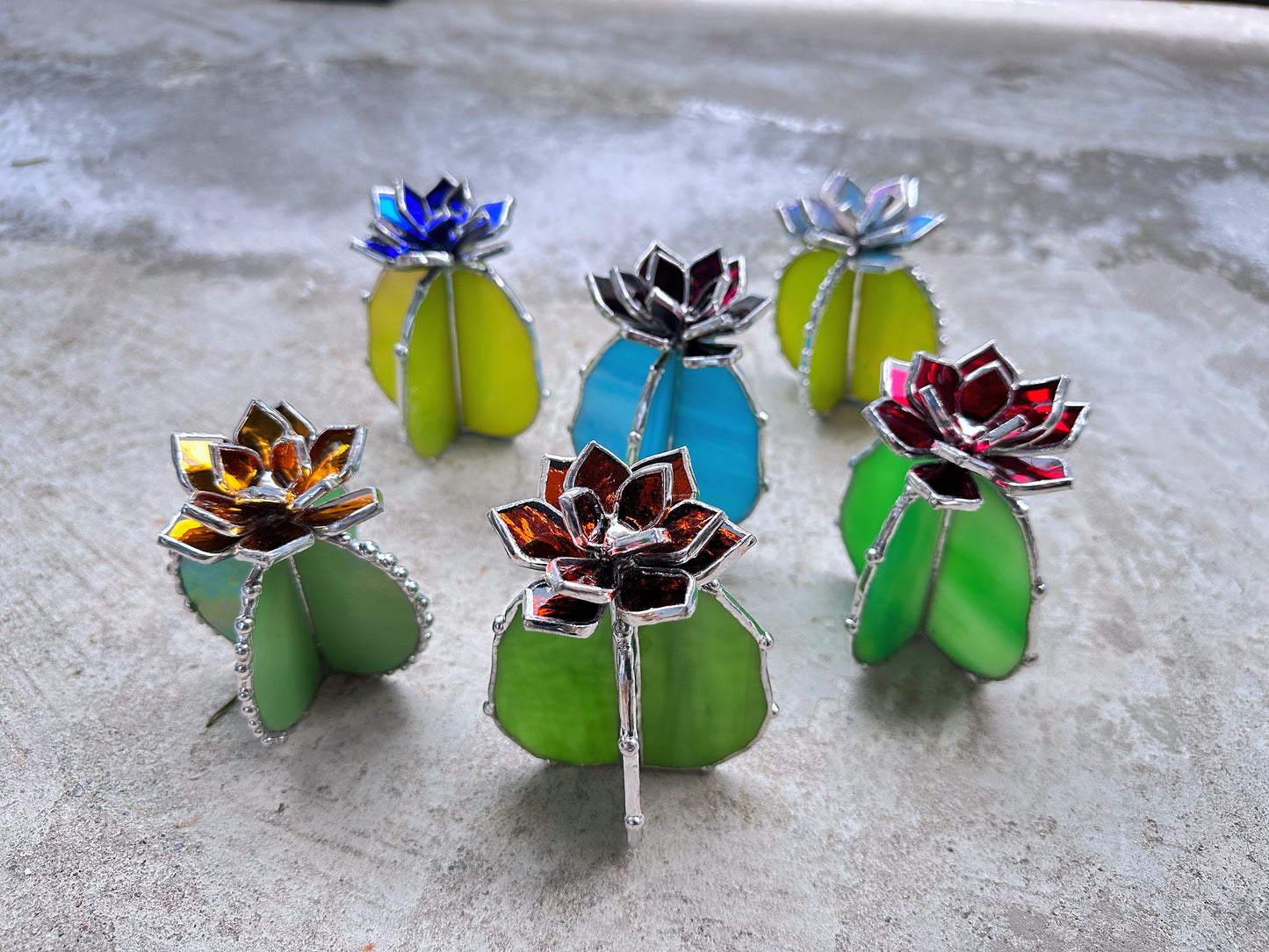 "Cactus XL SELECT FLOWER and BASE", Stained glass, Succulent 3D Cacti house plant for flower pot Sun catcher glass art wedding