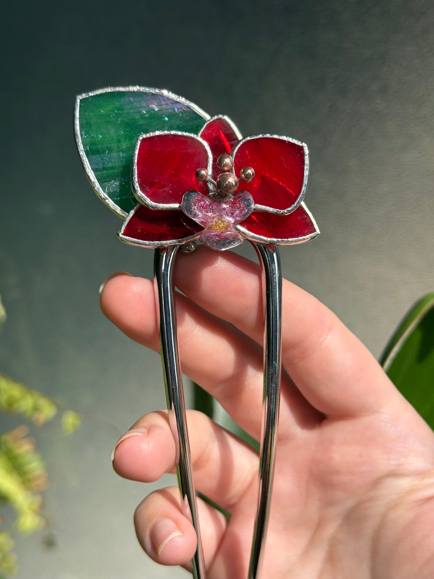 .HairPin Stained Glass Orchid Flower CHOOSE COLOR Handmade Floral Accessories