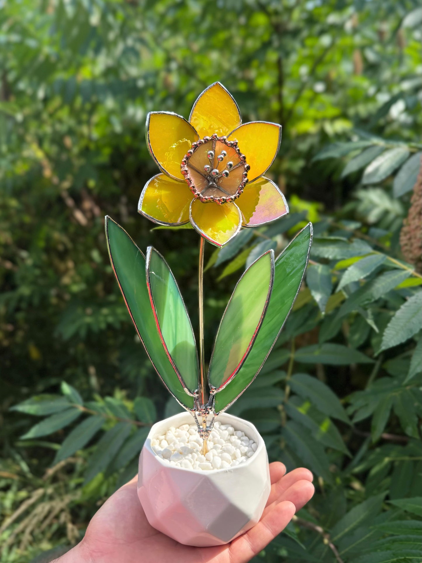 .Lemon Yellow Lumi Daffodil Flower Stained glass tropical flower new