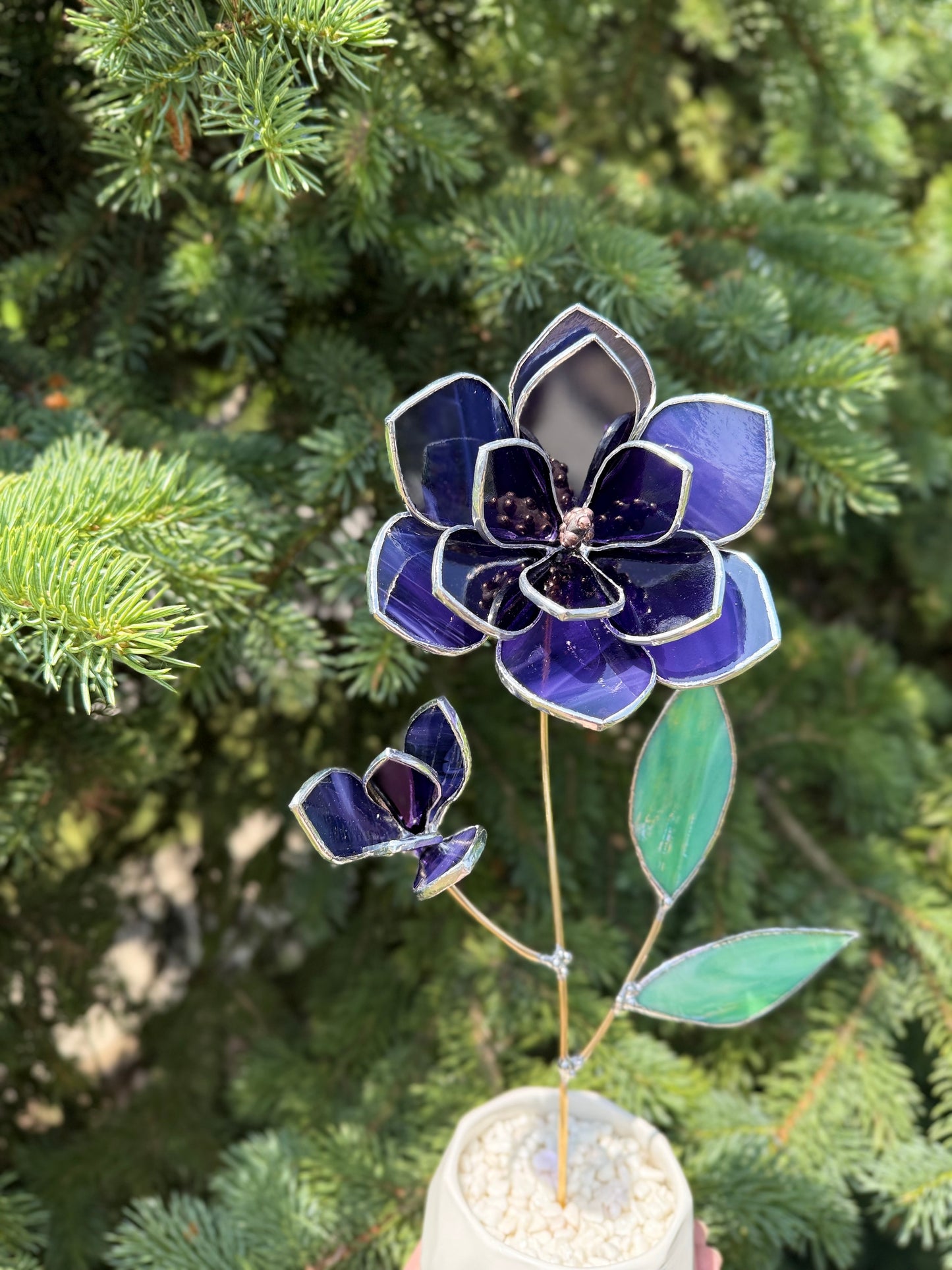 " . Amethyst Magnolia flower with a bud", Stained glass tropical flower 3D, Sun catcher, Table plant decor, wedding Christmas gift