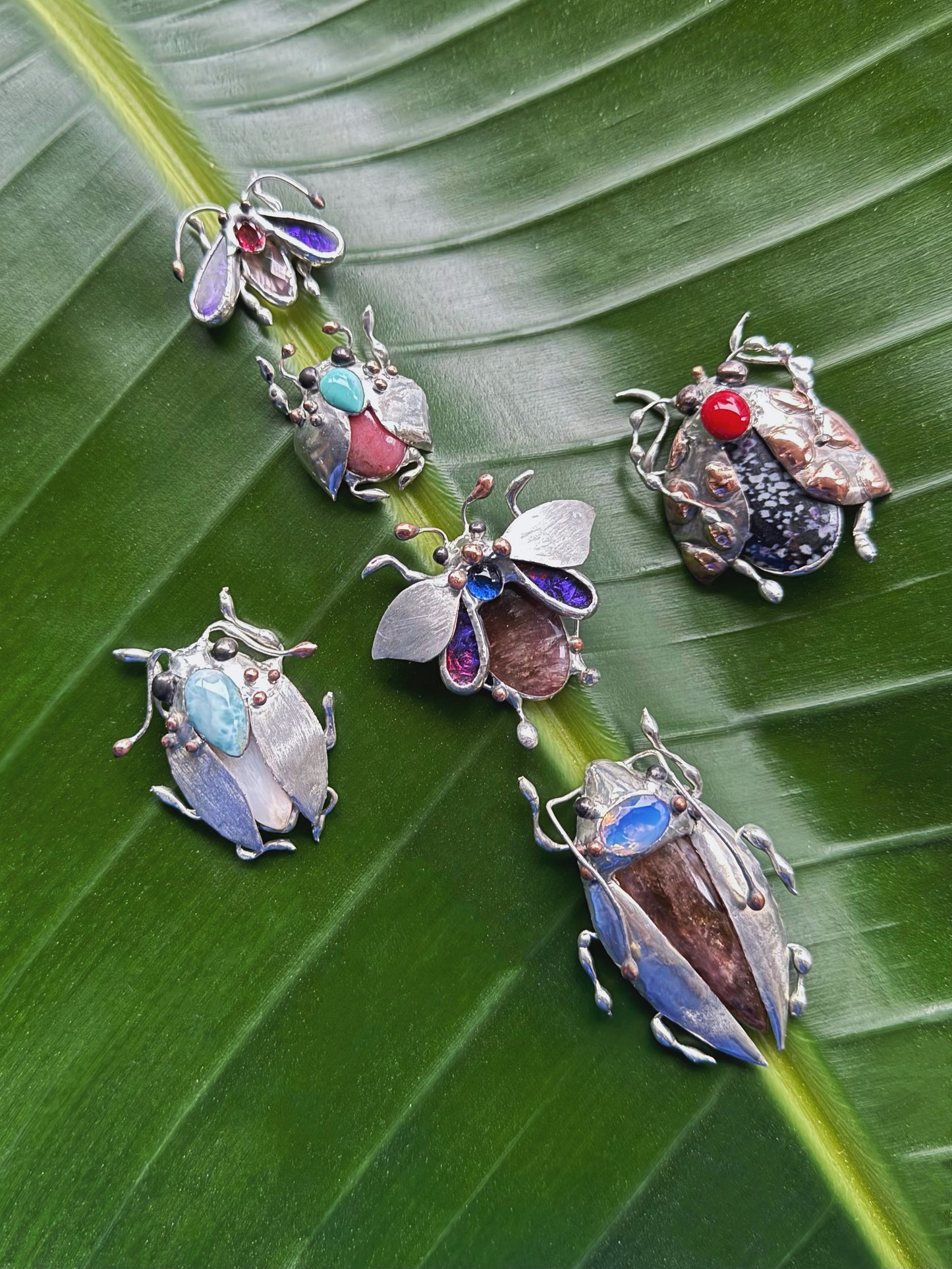 CHOOSE INSECT Brooch or Necklace Beetle with Gemstones, Artisan Jewelry Bug