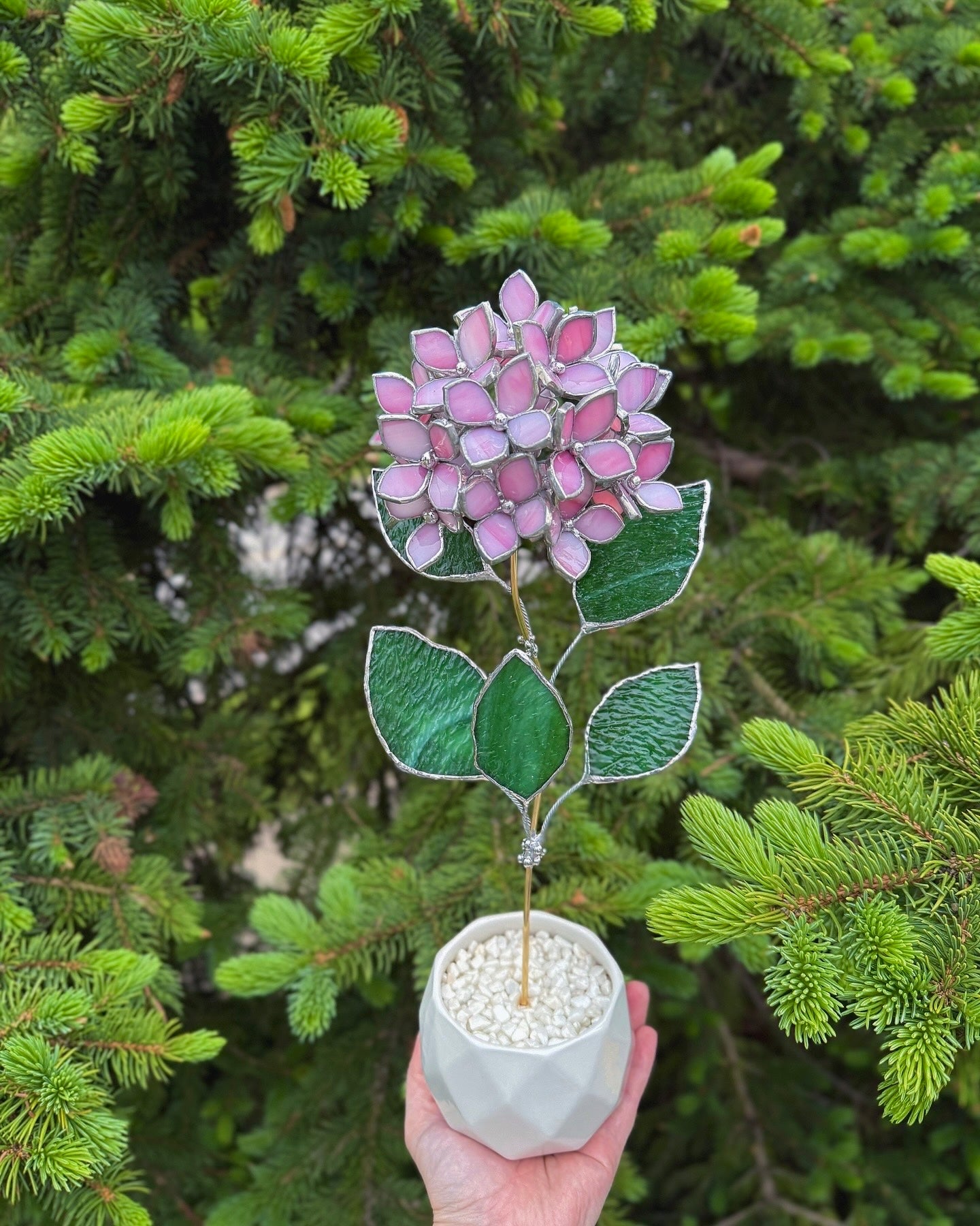 " . Baby Pink Hydrangea bunch in the pot”, Stained glass tropical flower