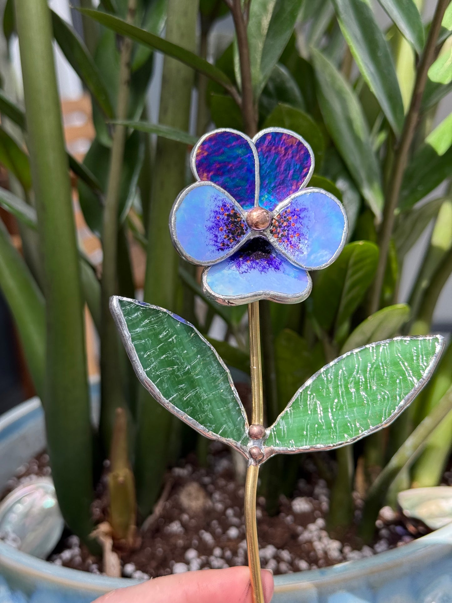 CHOOSE COLOR Pansy Flower Stake for a Plant Pot Stained Glass Handmade