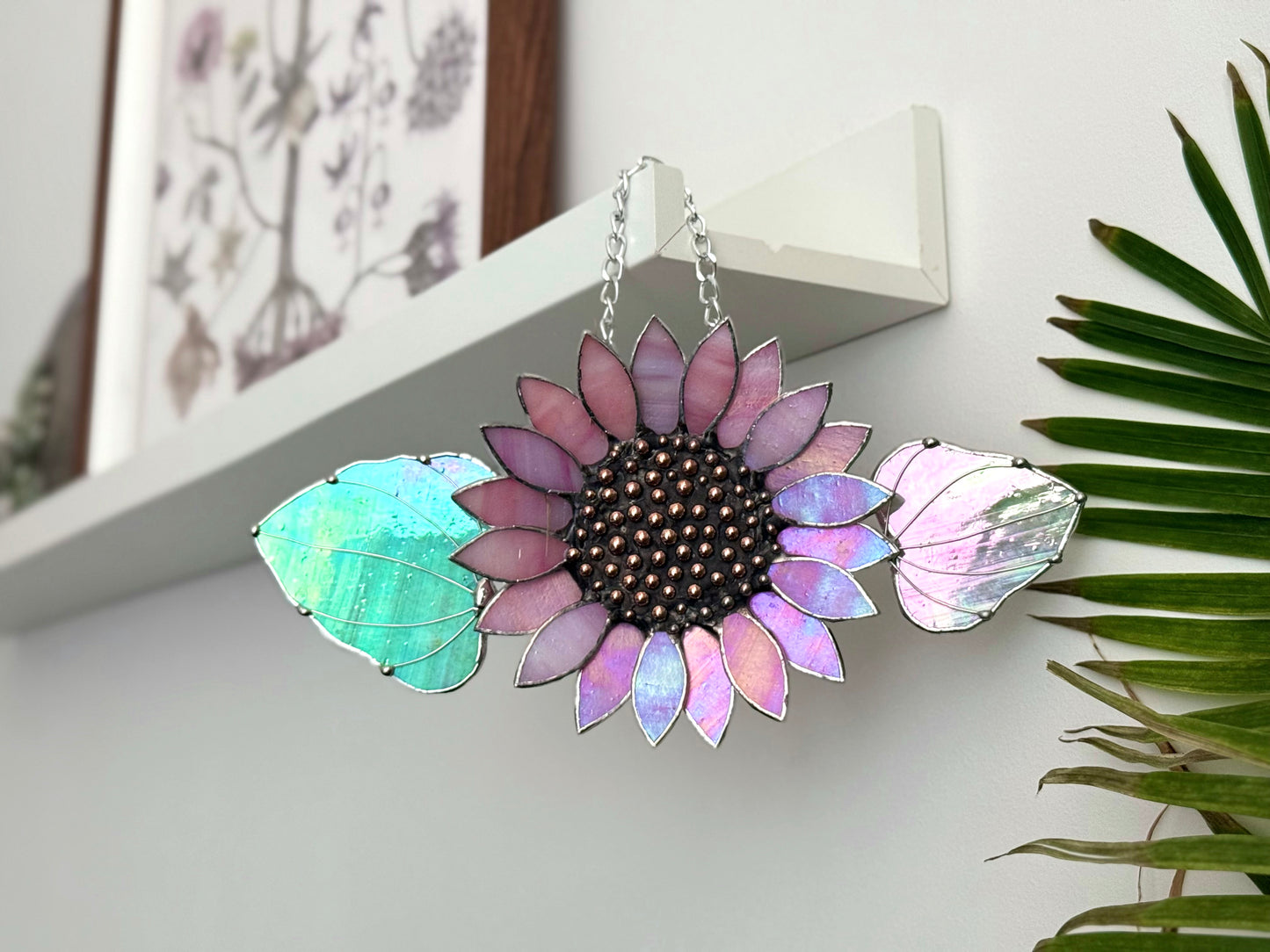 Sunflower Delicate Pink, Stained Glass Suncatcher, Wall Art Decor ready