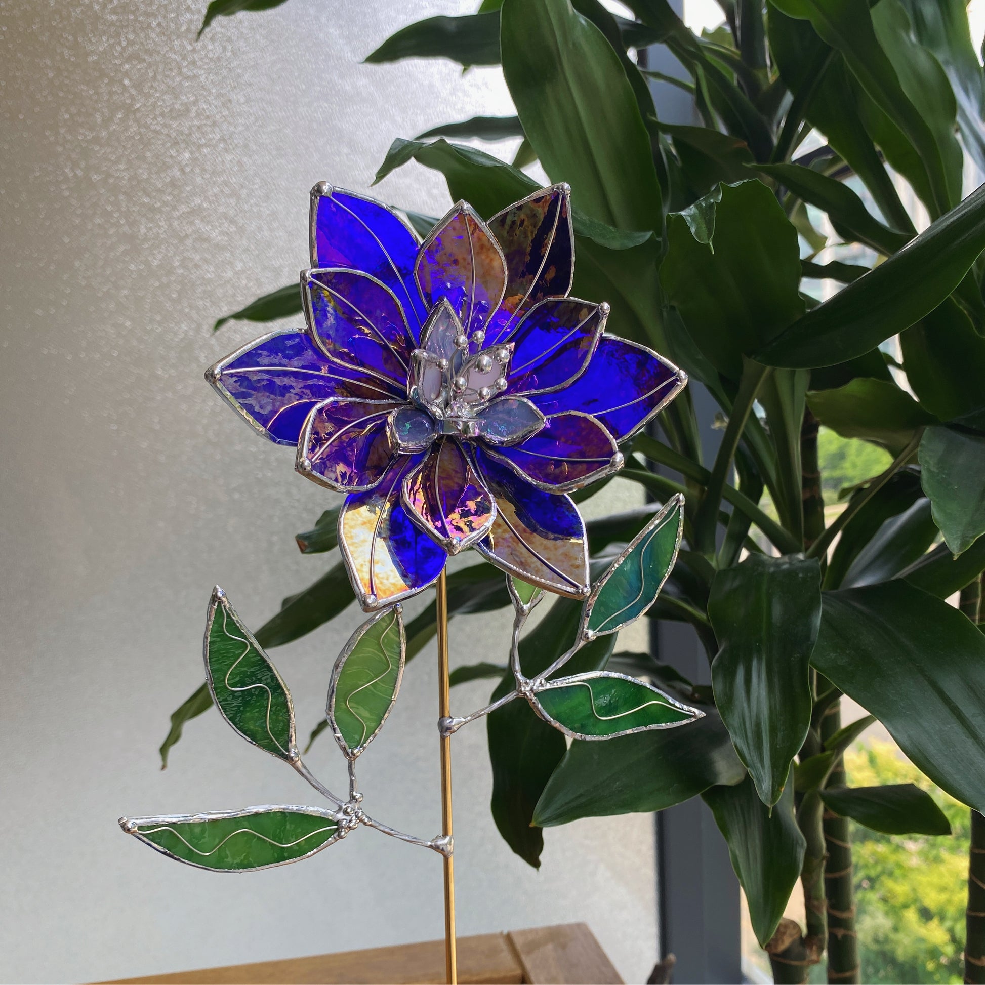 .Amethyst Ranunculus Stained glass tropical flower Suncatcher 3D, Table  plant cactus Home wedding decor, Christmas gift