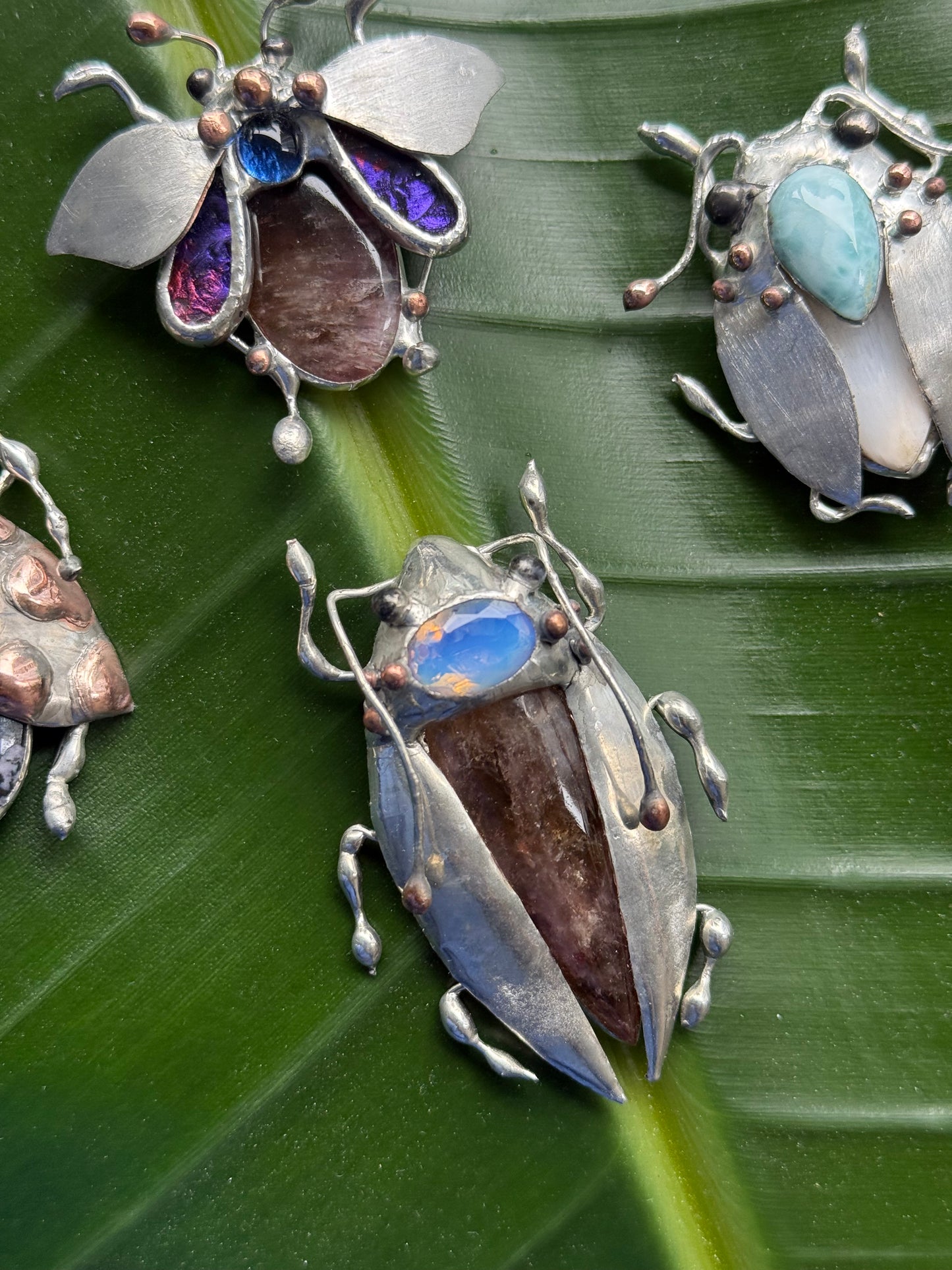 CHOOSE INSECT Brooch or Necklace Beetle with Gemstones, Artisan Jewelry Bug