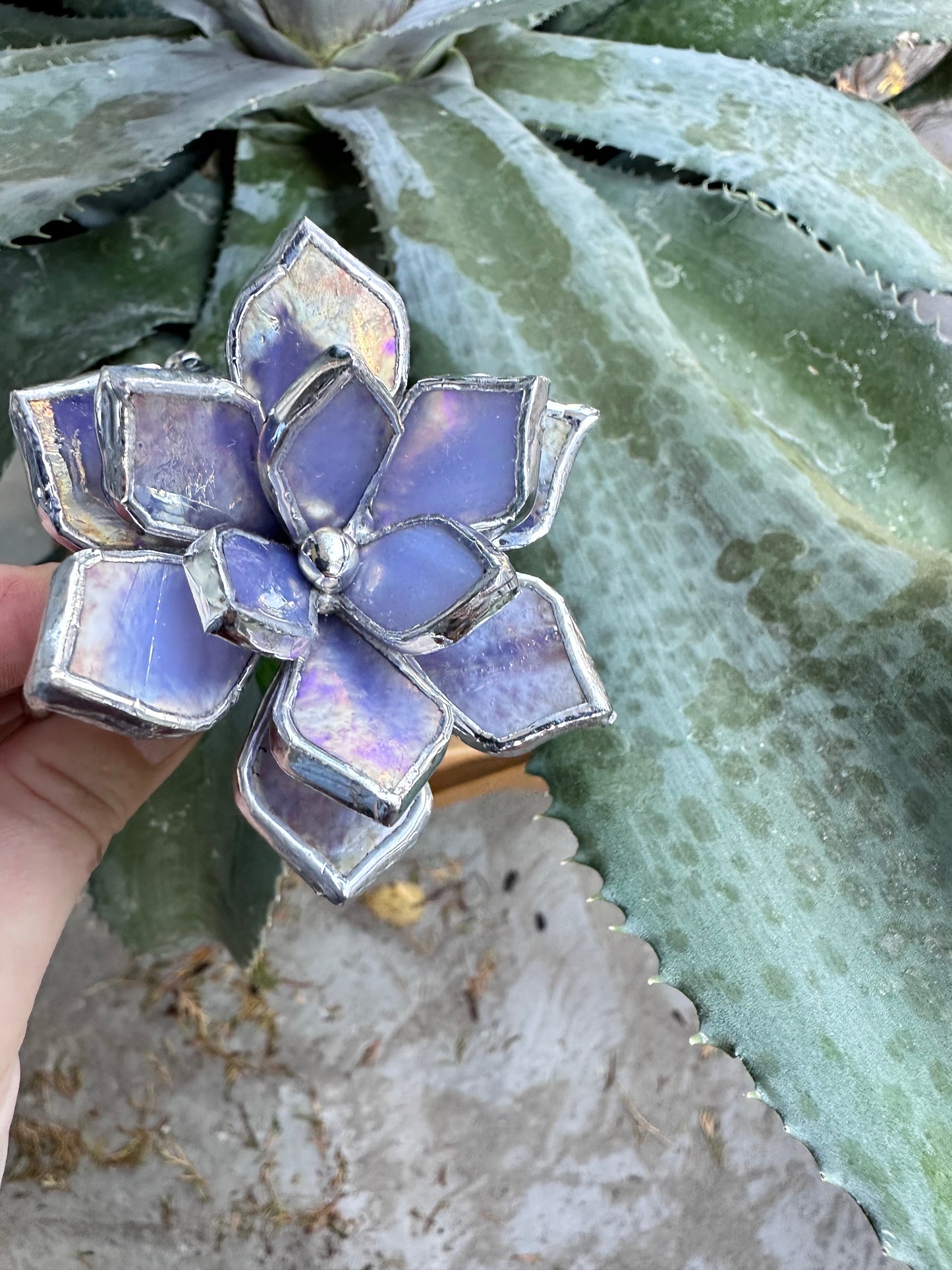 " . Cactus Lavender & Green ribbed" Stained glass Succulent 3D Cacti house plant for flower pot Sun catcher glass art wedding Christmas