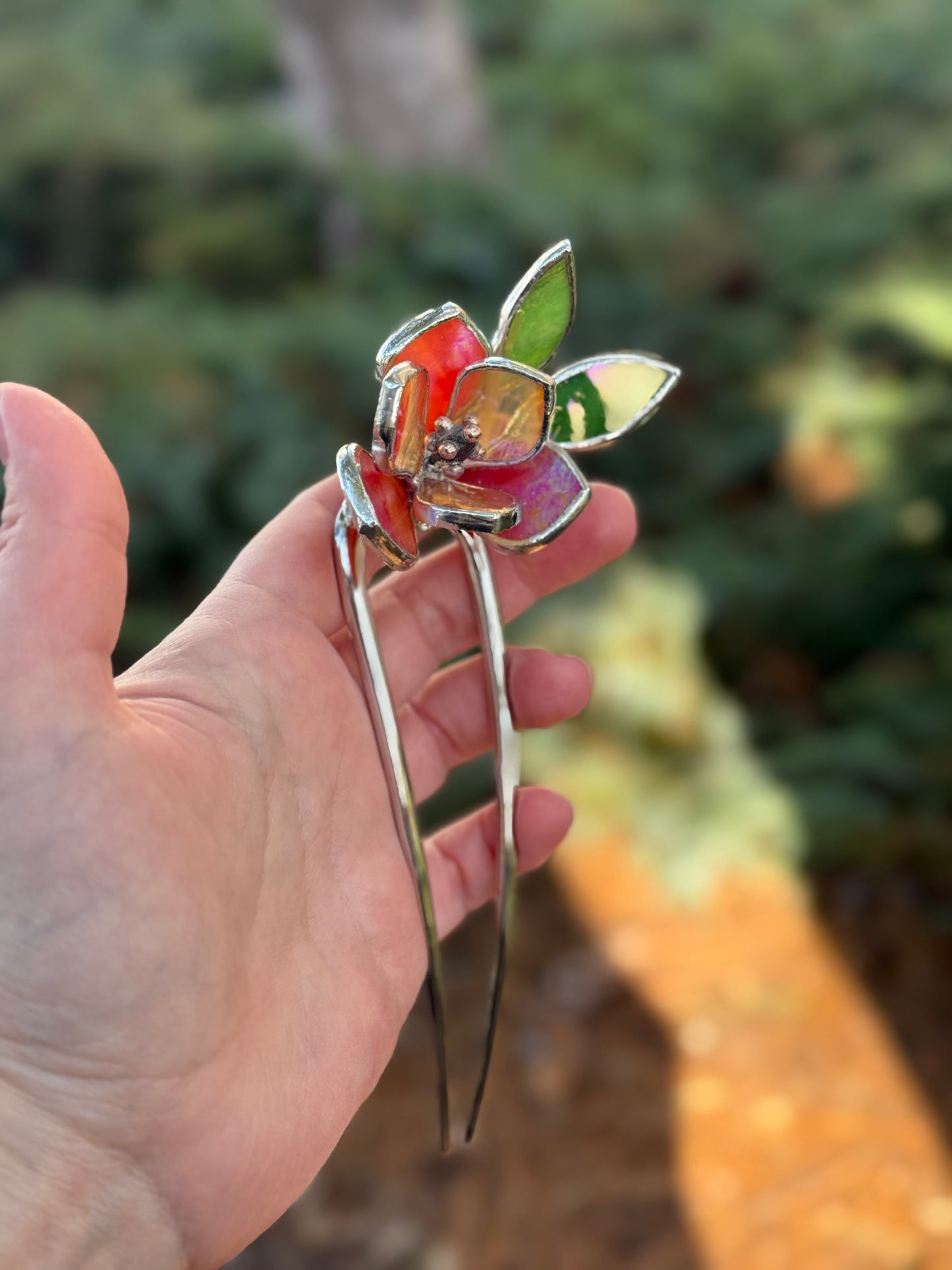 Hair Pin Stained Glass Magnolia Flower CHOOSE COLOR Handmade Floral Accessories