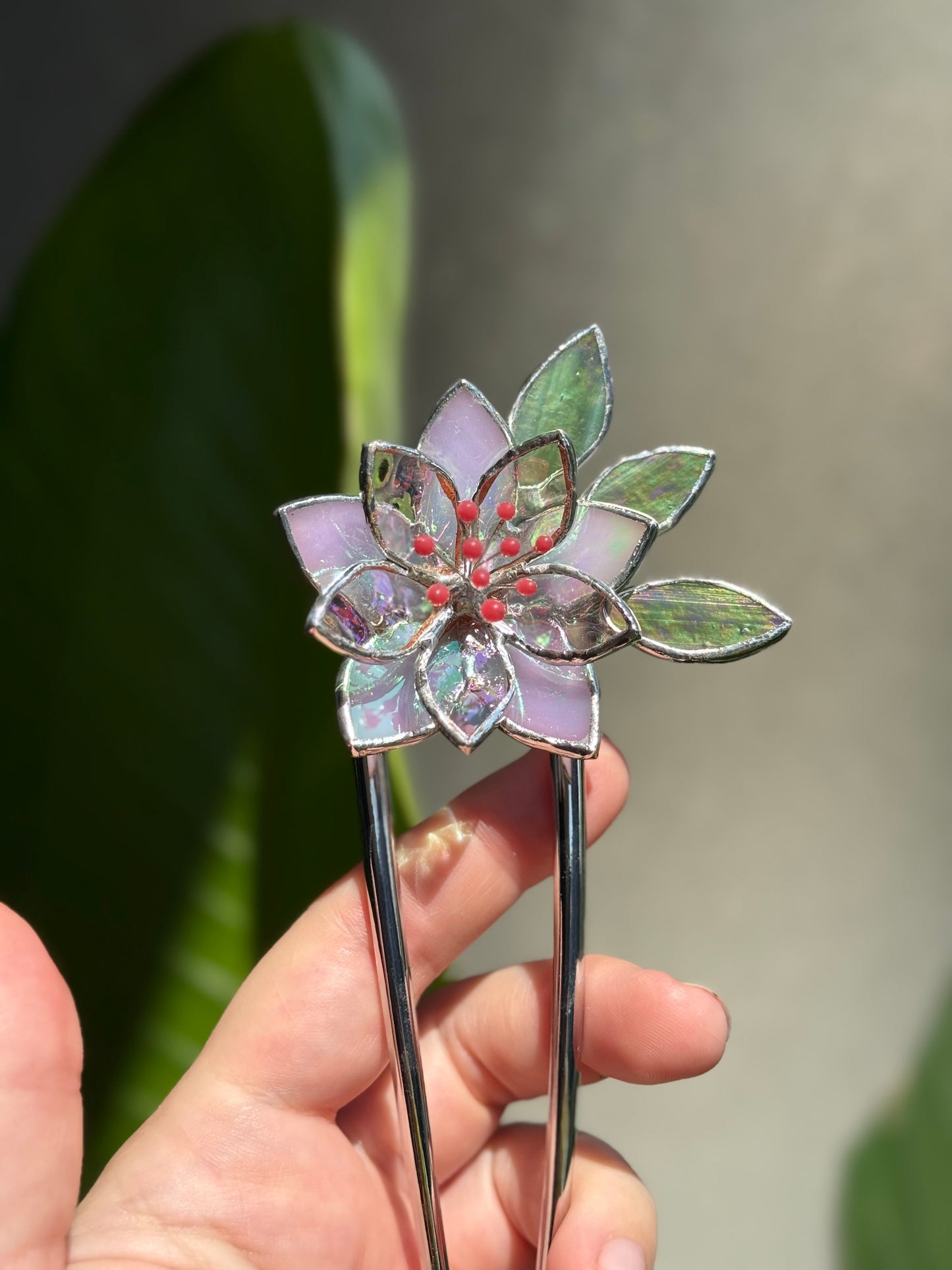 Hair Pin Stained Glass Lotus Flower CHOOSE COLOR Handmade Accessories