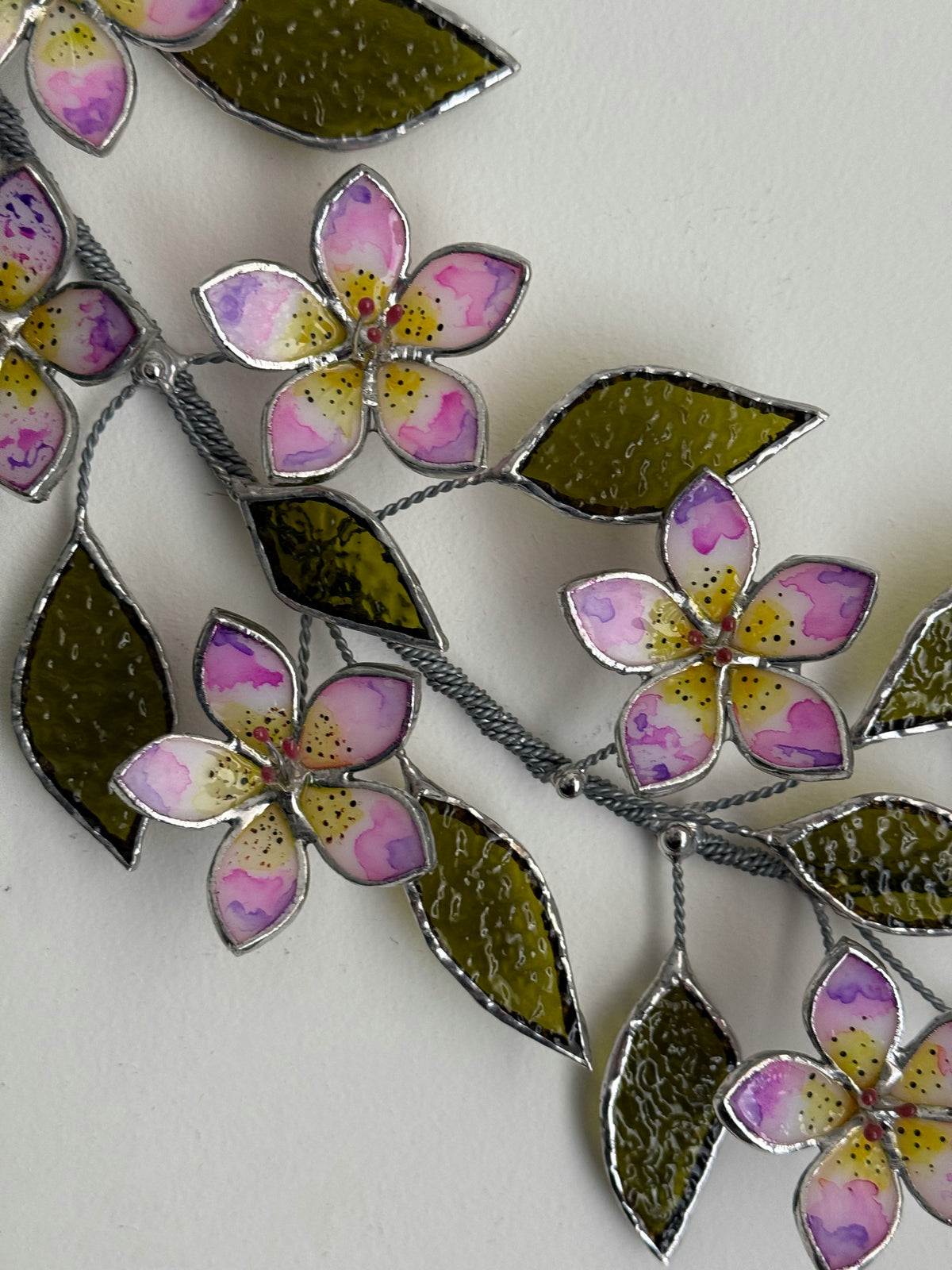 Tropical Flowers Branch Stained Glass Wall Decor, Glass Suncatcher Wall Decor