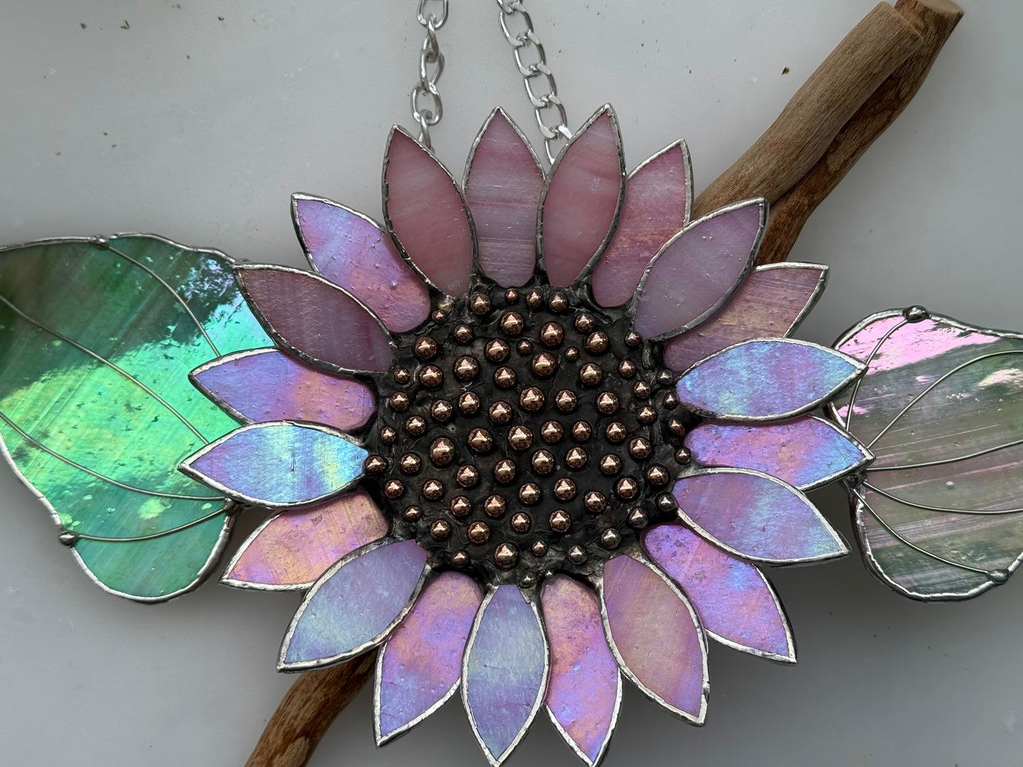 "  . Sunflower Delicate Pink irid ", stained glass wall decor, tropical flower 3D, Sun catcher, Plant decor