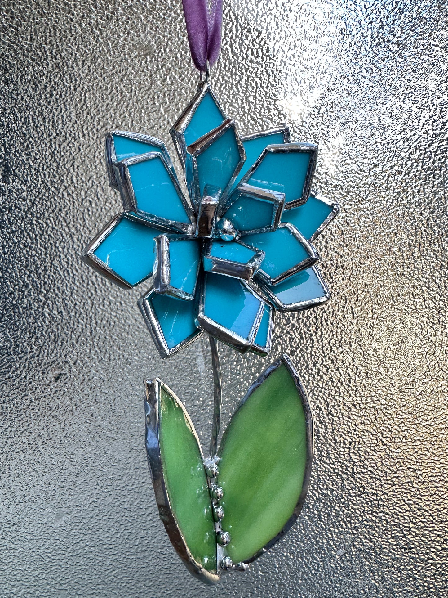 Christmas tree ornament Flower Turquoise Set of 1, 3, 5, 7, 10. Stained glass Wall window decor, holiday decorations, lights