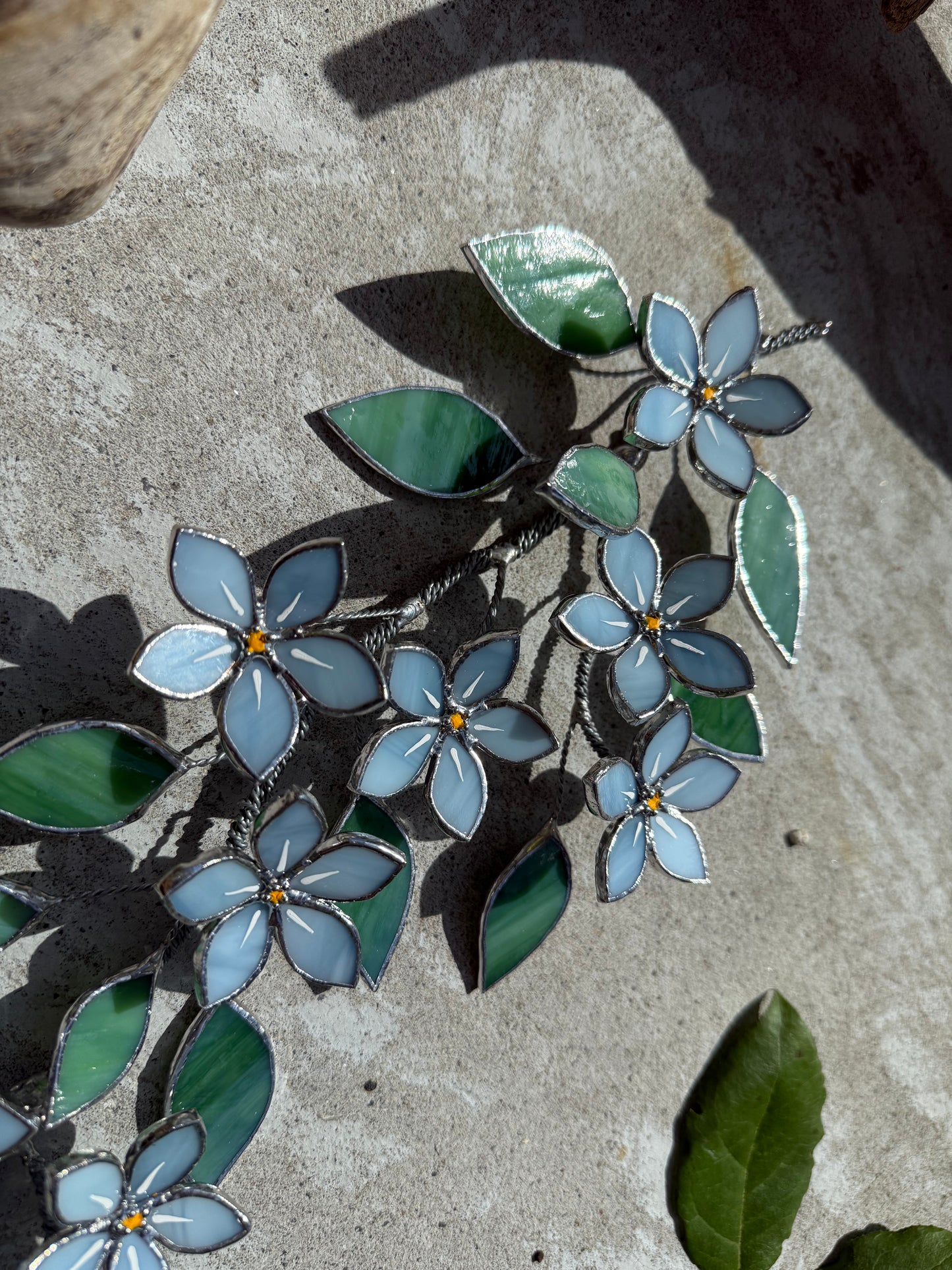 .Forget me Not Flower Branch Stained Glass Wall Decor, Glass Suncatcher Wall Decor ready