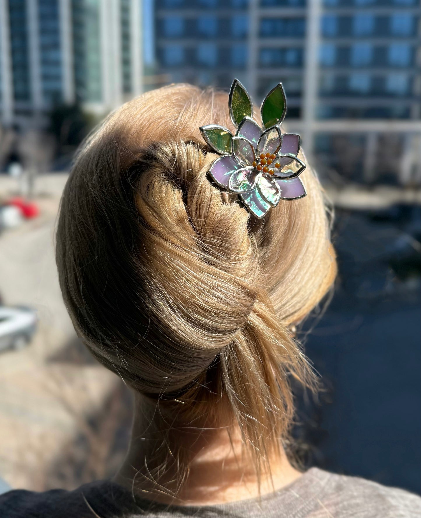 Hair Pin Stained Glass Lotus Flower CHOOSE COLOR Handmade Accessories