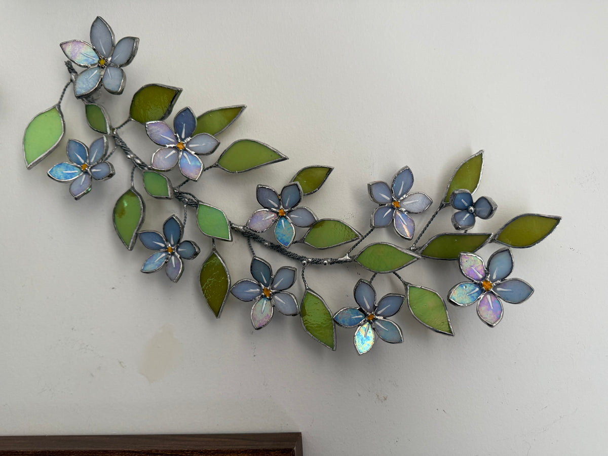 Forget Me Not Branch Stained Glass Wall Decor, Glass Suncatcher Wall Decor