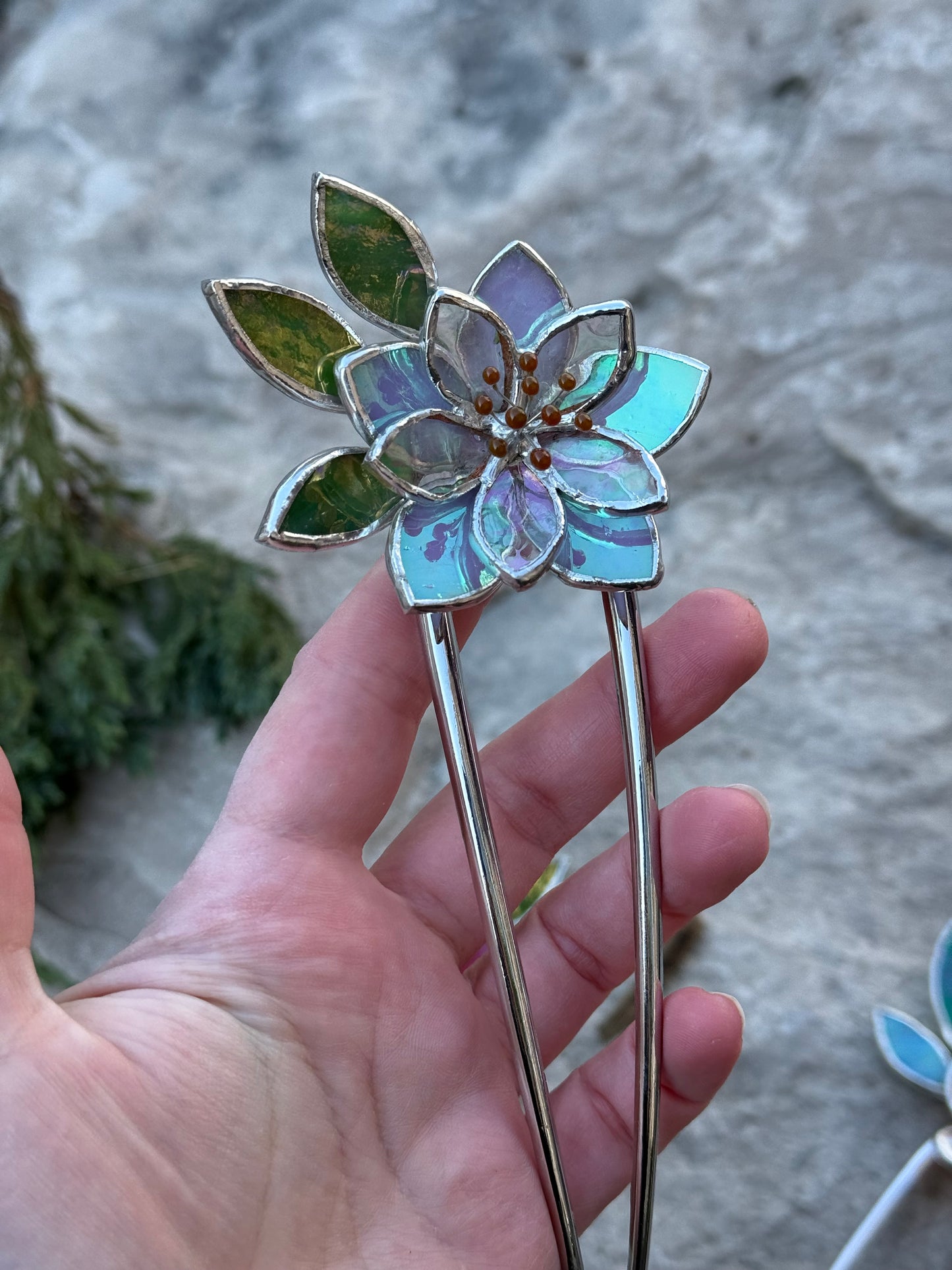 Hair Pin Stained Glass Lotus Flower CHOOSE COLOR Handmade Accessories