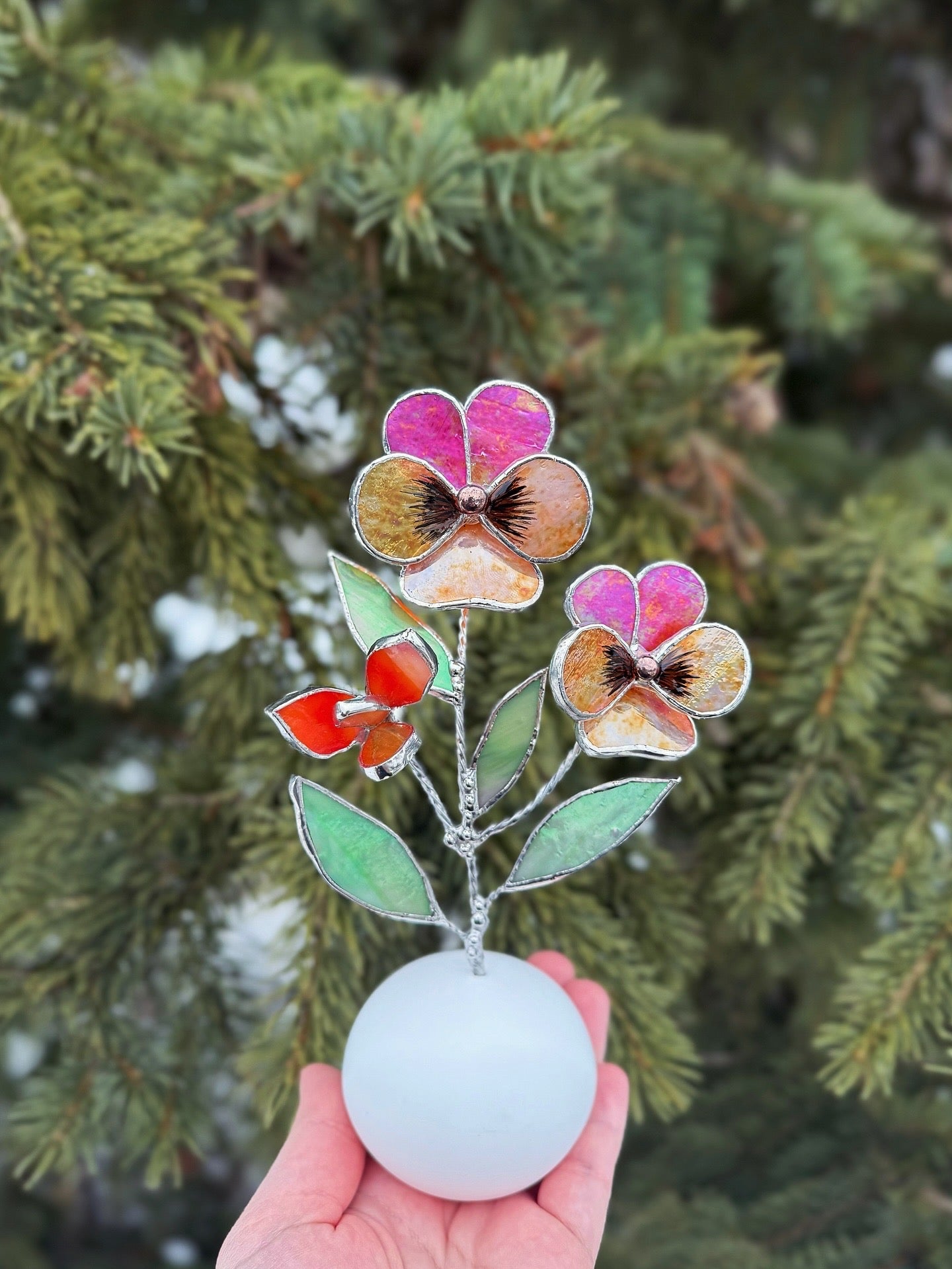 .Pansy Flower in a base, CHOOSE COLOR Stained Glass Botanical Decor