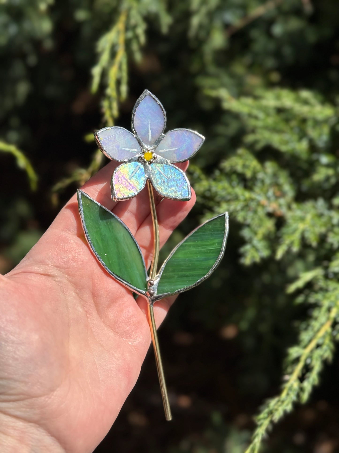 CHOOSE COLOR Forget Me Not Stained Glass Flower Stake for a Plant Pot, Handmade Suncatcher