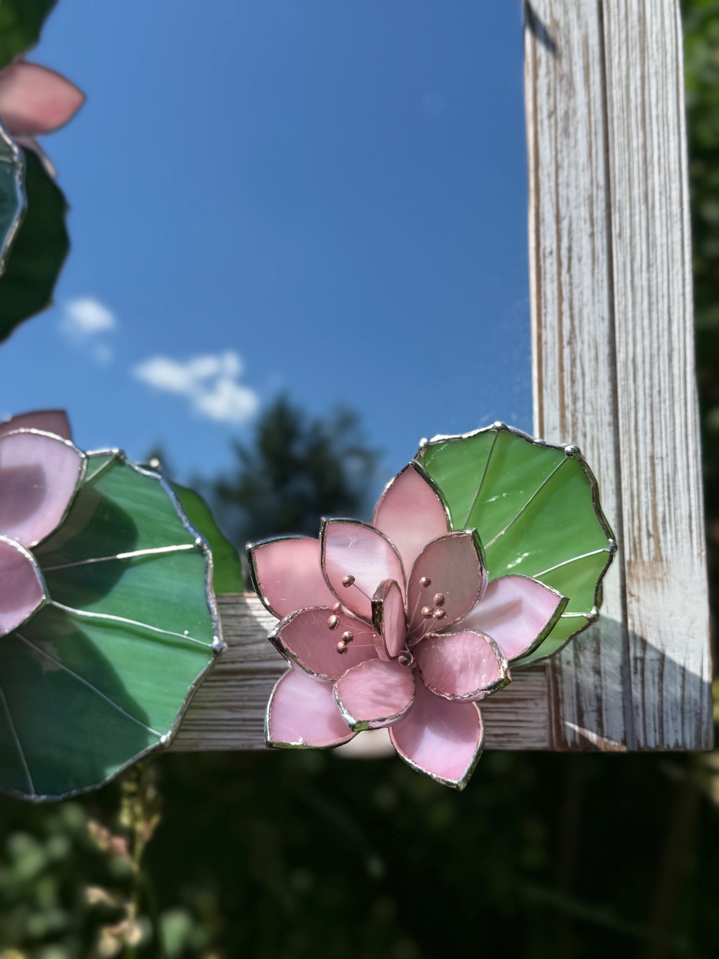 .Beautiful Lotus Stained glass Wall Mirror, 3D Botanical Floral Art ready