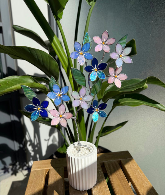 FORGET ME NOT Brunch 10 flowers in a pot, Stained glass Handcrafted Floral Home Decor