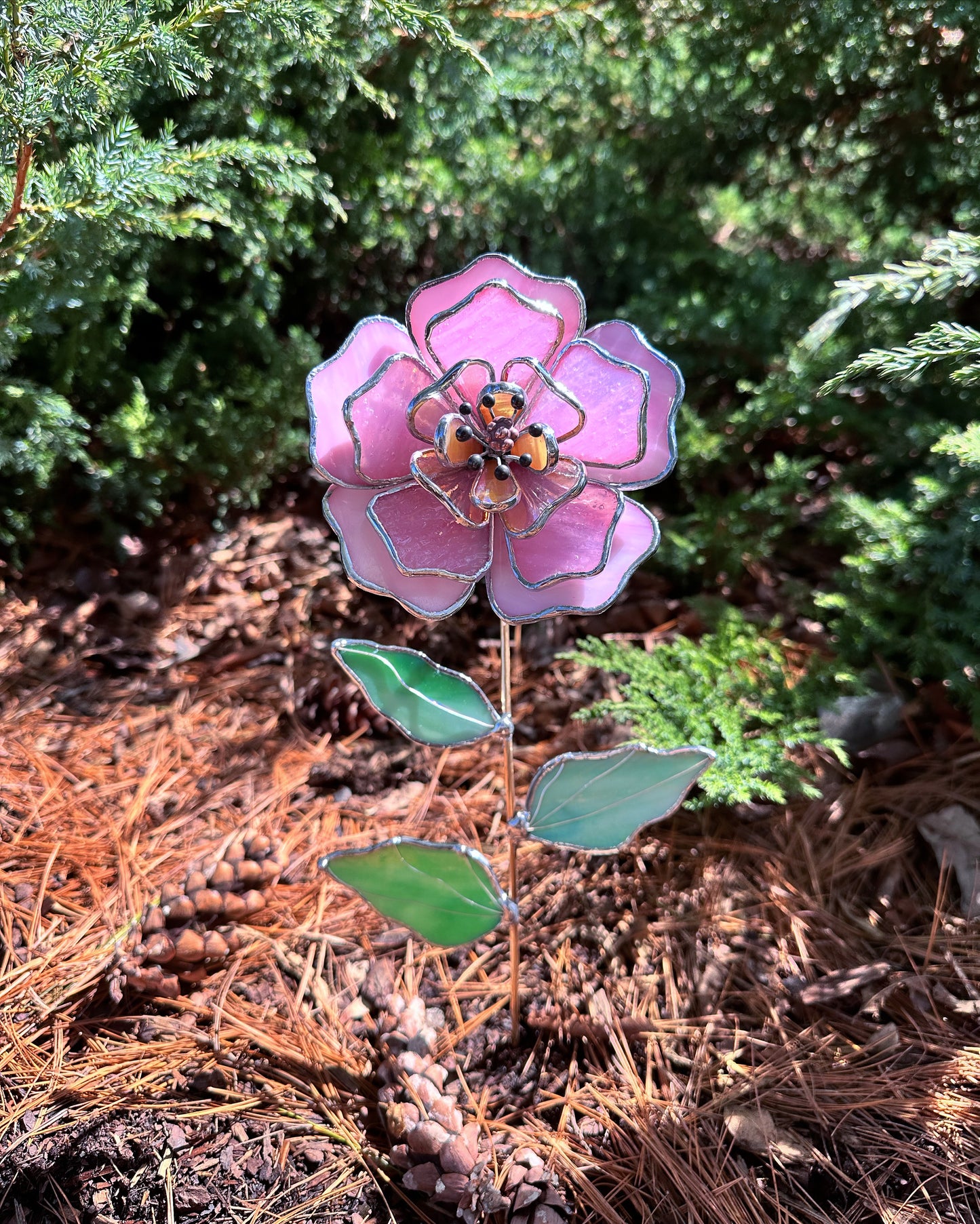 " . Peony Stained glass flower Candy Pink, tropical 3D Sun catcher, Table plant decor, wedding gift, available