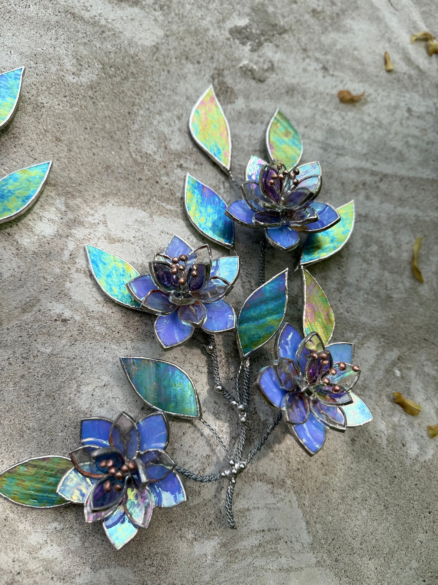 .Blue wildflowers Stained glass, Wall Decor, Glass Suncatcher Wall Decor ready