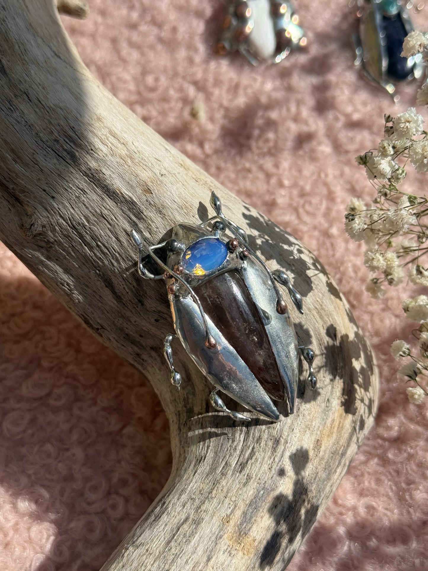 CHOOSE INSECT Brooch or Necklace Beetle with Gemstones, Artisan Jewelry Bug