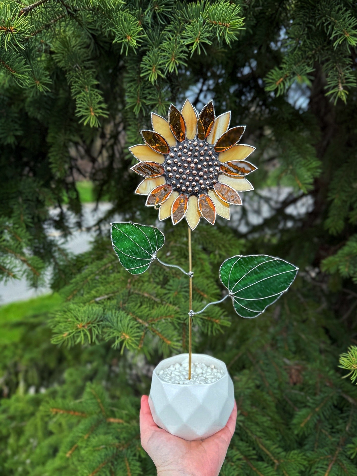 Sunflower Amber, 3D Stained Glass Suncatcher, Botanical Modern Art