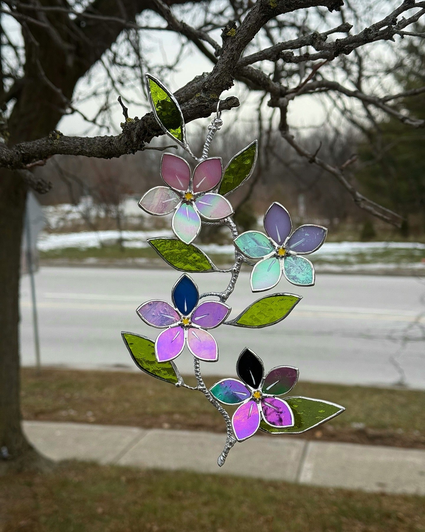 " . Forget me not flower Gradient Wall Pendant, Stained glass Decorative ORNAMENT, Walldecoration, Suncatcher