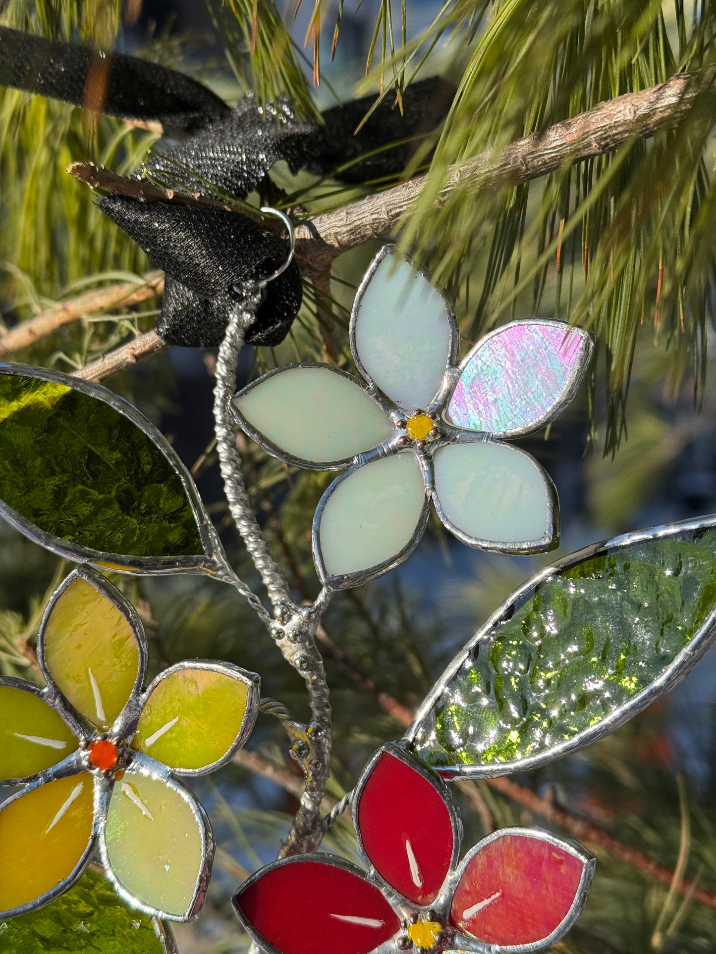 Forget Me Not Artisan Warm Gradient Stained Glass Suncatcher Wall Decor ready