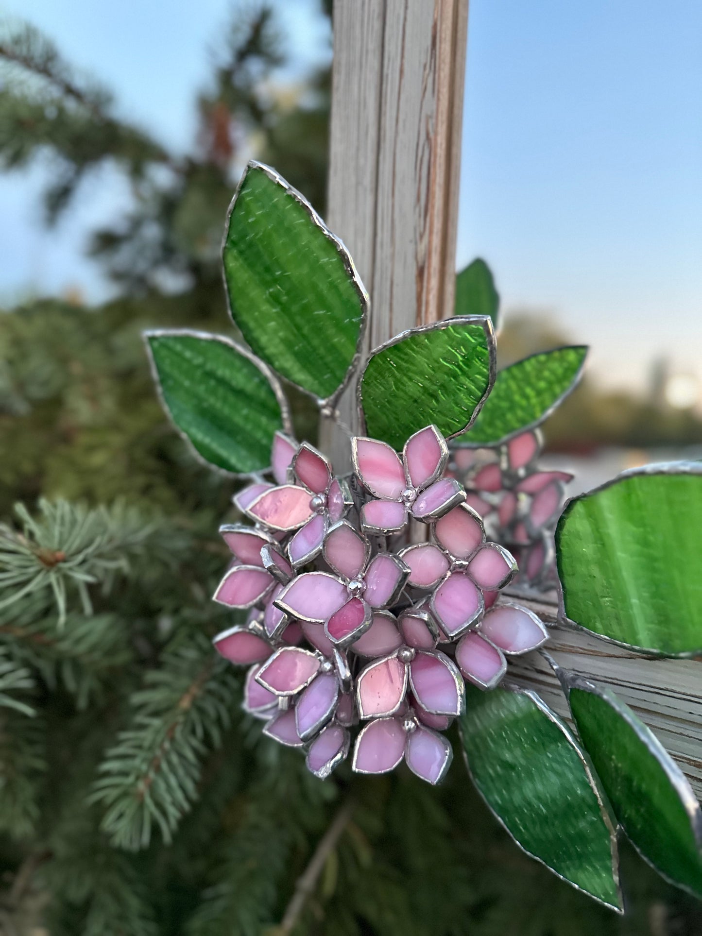 " . Baby Pink Hydrangea Flower Mirror , Stained glass Wedding Wall Decor, Christmas gift, Suncatcher, available