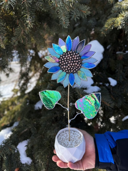 "  . Sunflower Lavender Dreams", stained glass tropical flower 3D, Sun catcher, Table plant decor, Garden stake, Outdoor and gardening, wedding Christmas gift