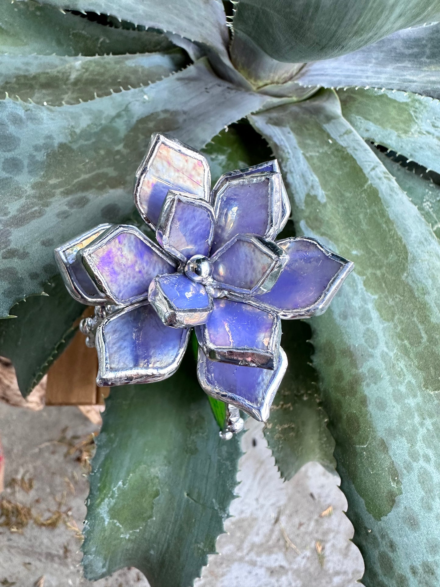 " . Cactus Lavender & Green ribbed" Stained glass Succulent 3D Cacti house plant for flower pot Sun catcher glass art wedding Christmas