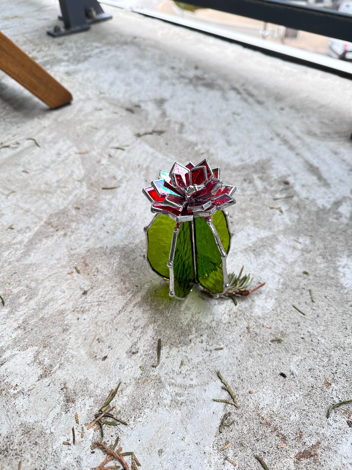 "Cactus Red iridescent & Green Transparent" Stained glass Succulent 3D Cacti house plant for flower pot Suncatcher glass art wedding Christmas