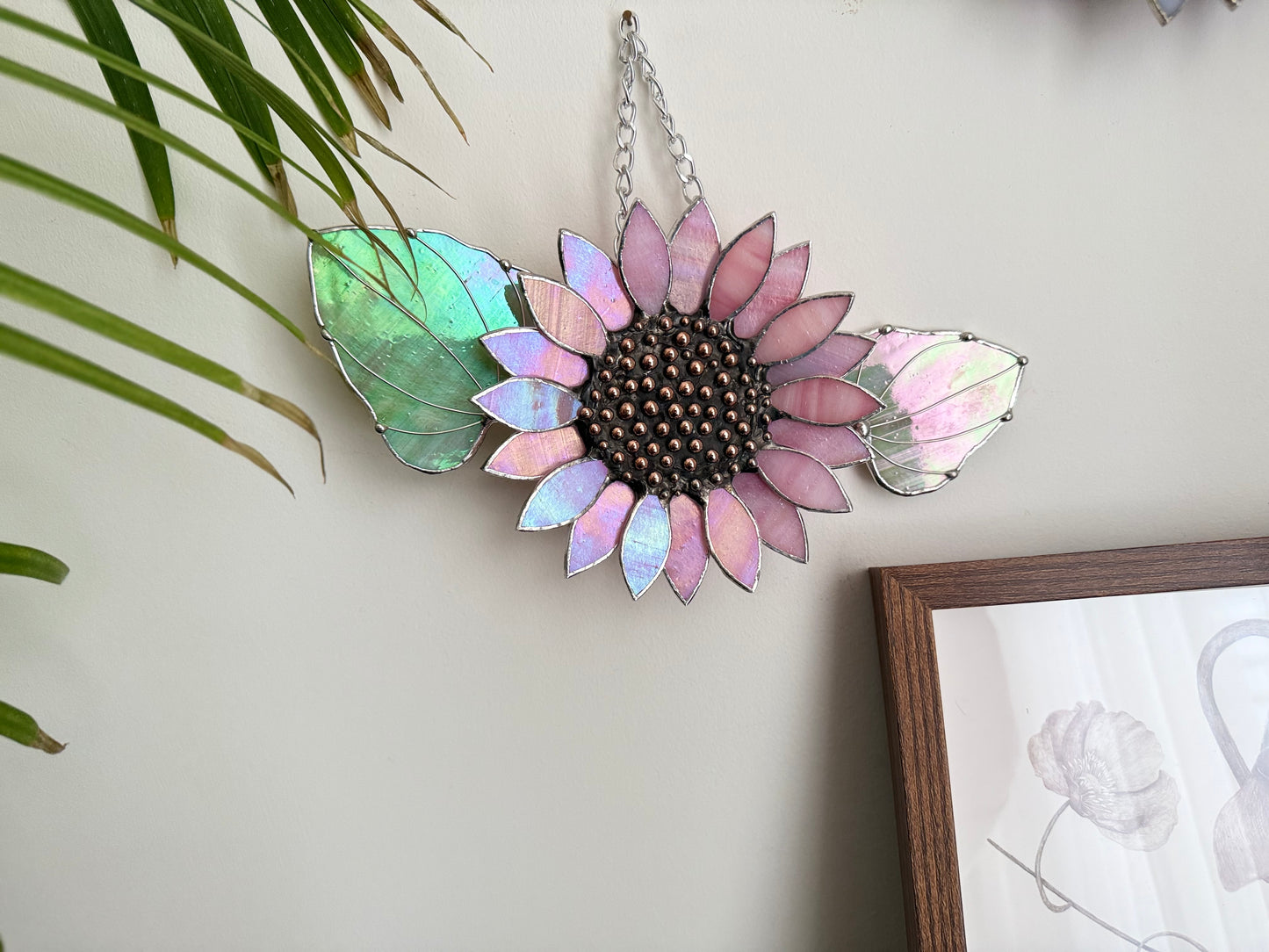 Sunflower Delicate Pink, Stained Glass Suncatcher, Wall Art Decor ready