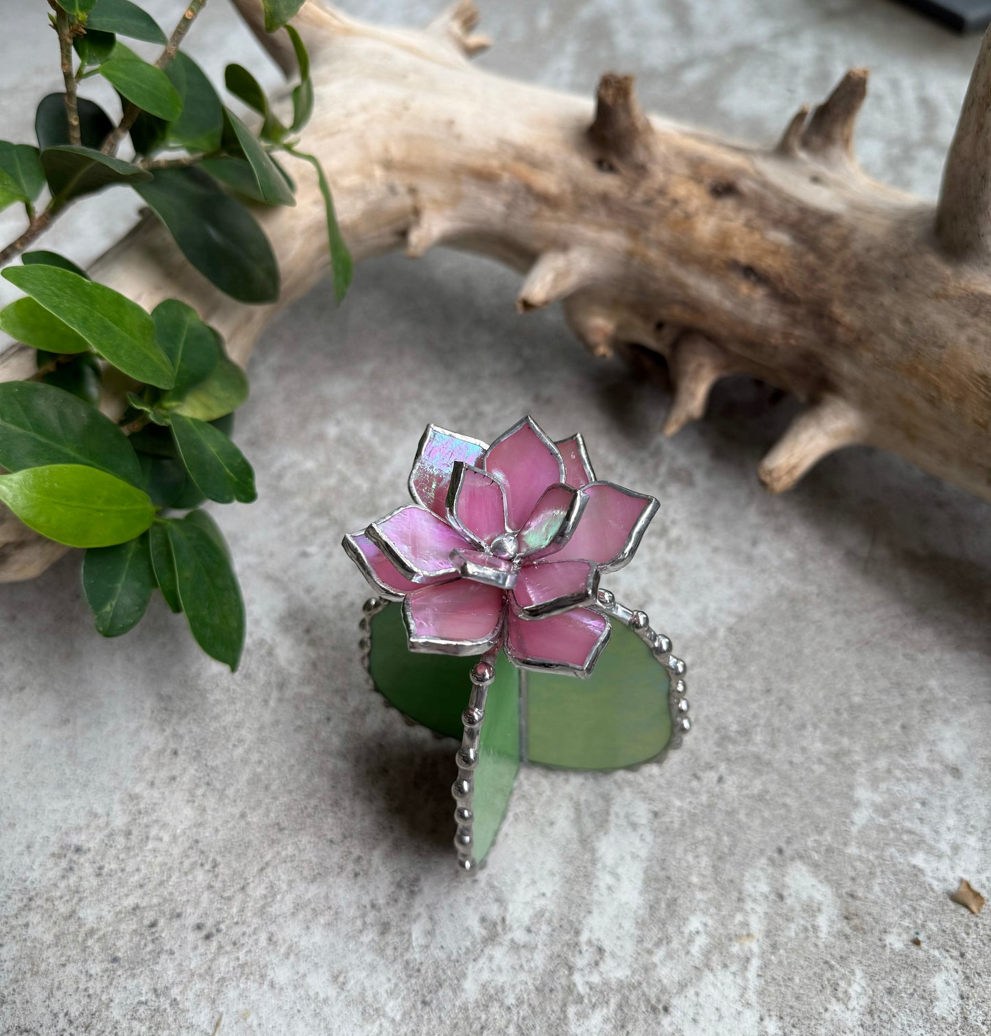 Cactus Pink iridescent Handmade 3D Stained Glass Decor Modern Art