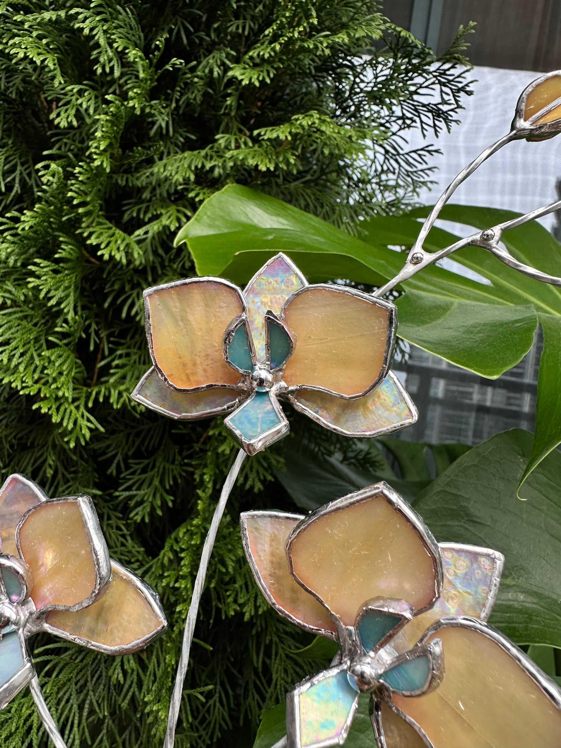 Ametyst Orchid Stained glass tropical flower 3D, Sun catcher